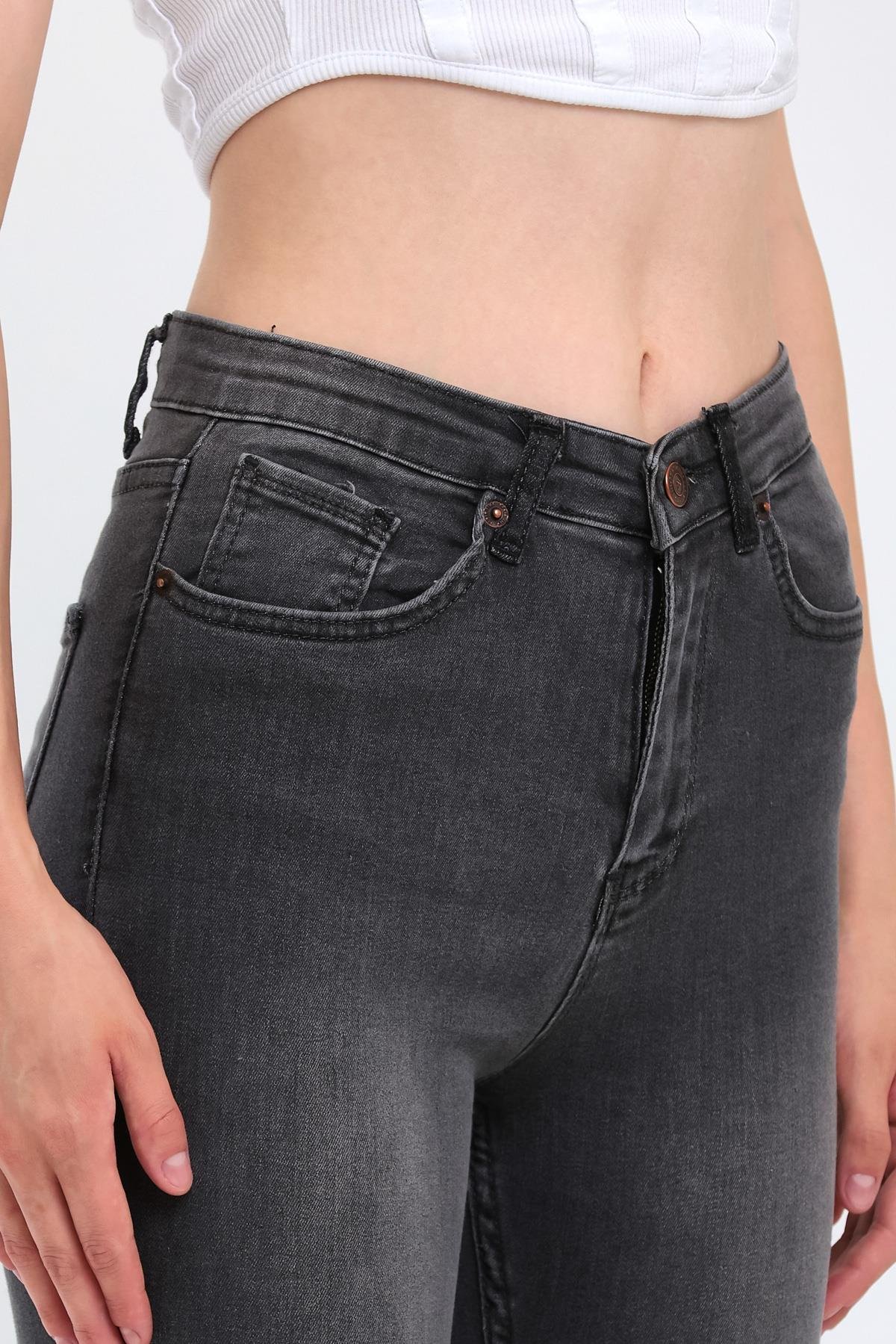 FİHA/NEZİK-4342 KADIN TAŞLAMALI JEANS - GRİ 