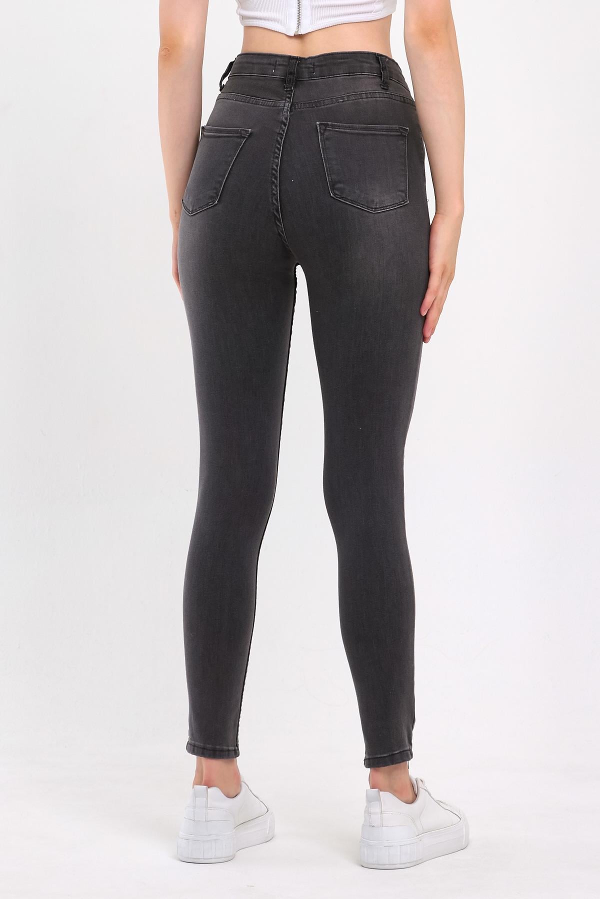 FİHA/NEZİK-4342 KADIN TAŞLAMALI JEANS - GRİ 