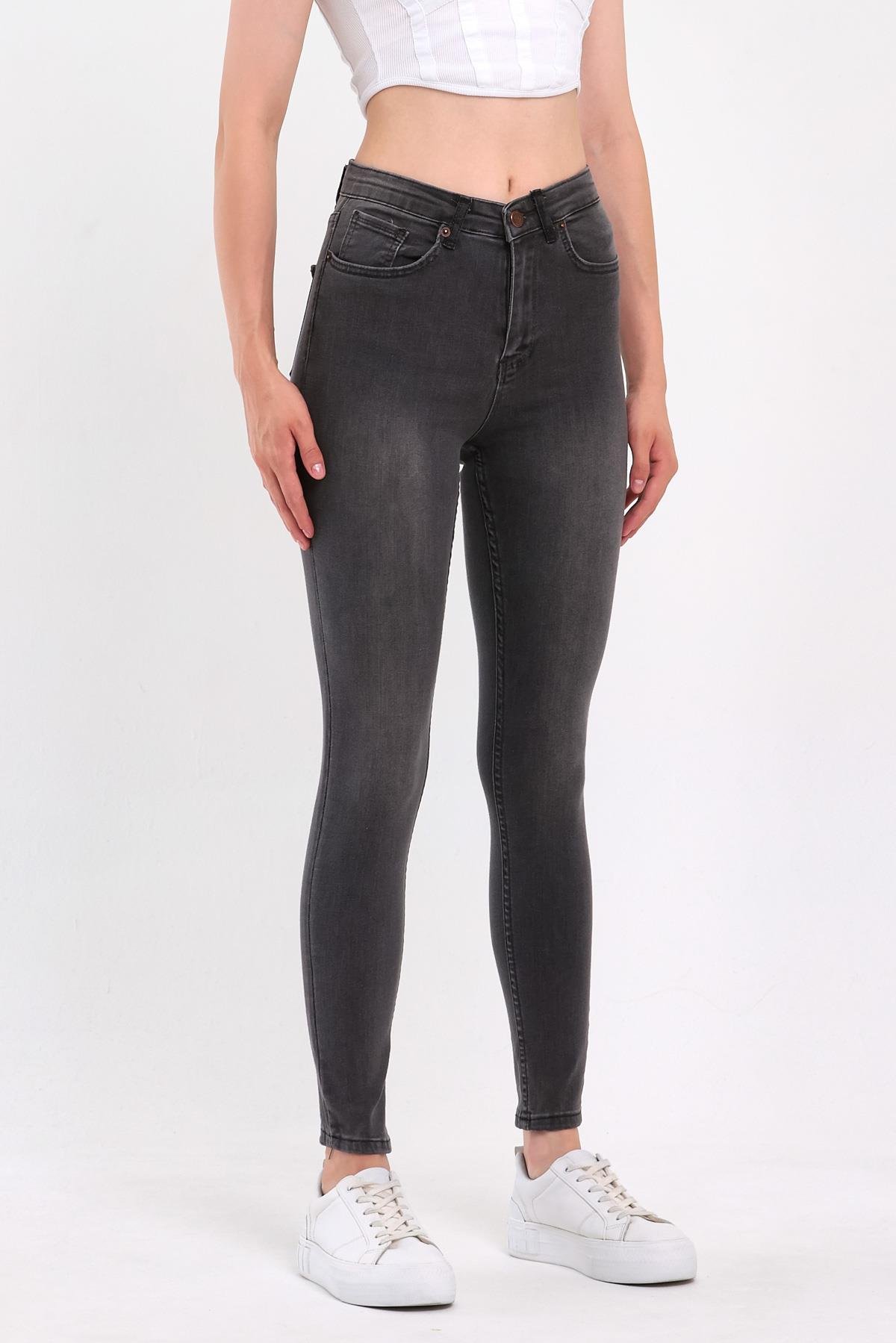 FİHA/NEZİK-4342 KADIN TAŞLAMALI JEANS - GRİ 