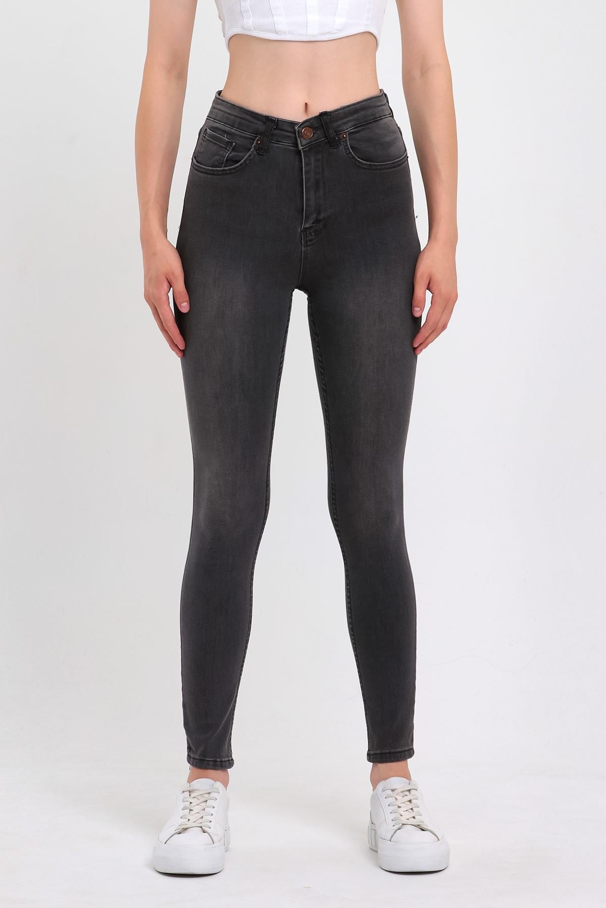 FİHA/NEZİK-4342 KADIN TAŞLAMALI JEANS - GRİ 