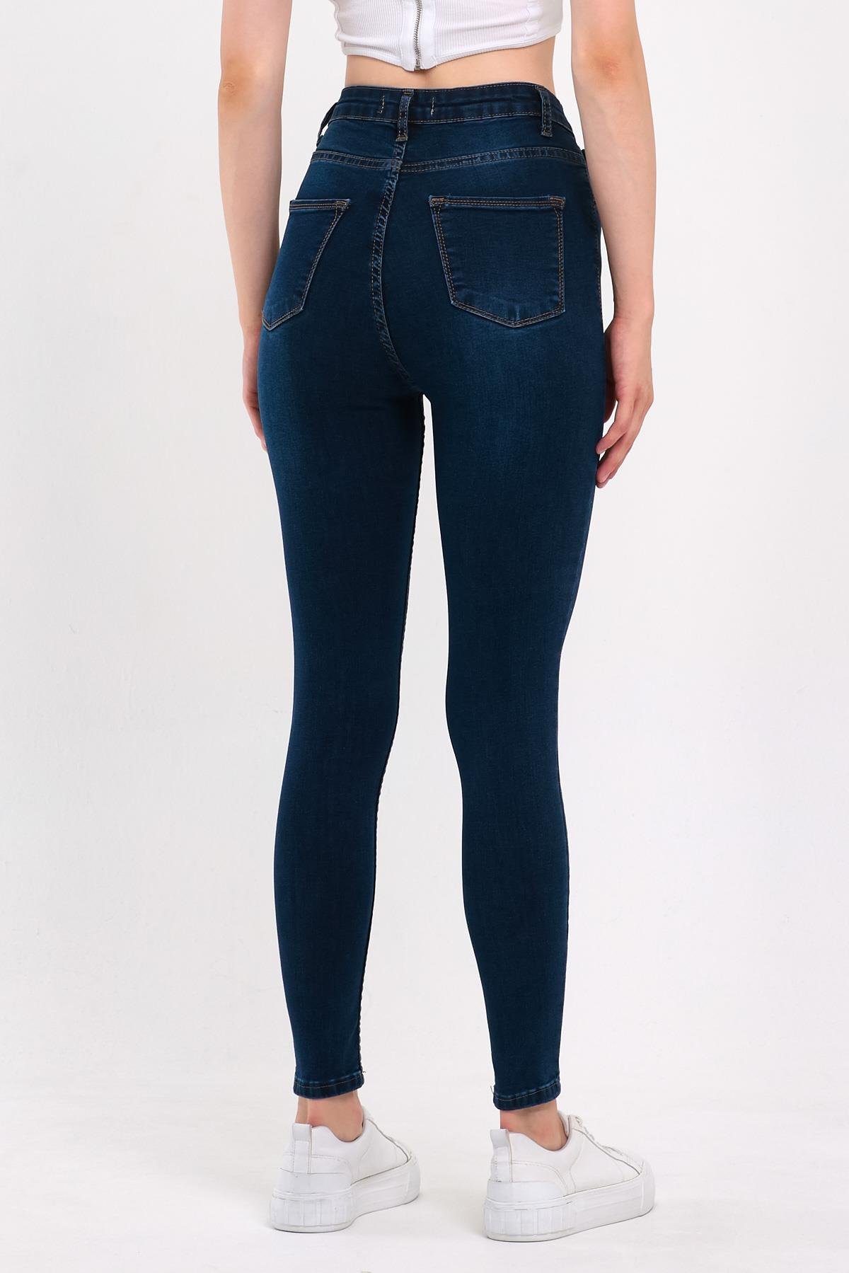 FİHA/NEZİK-4342 KADIN TAŞLAMALI JEANS - KOYU MAVİ