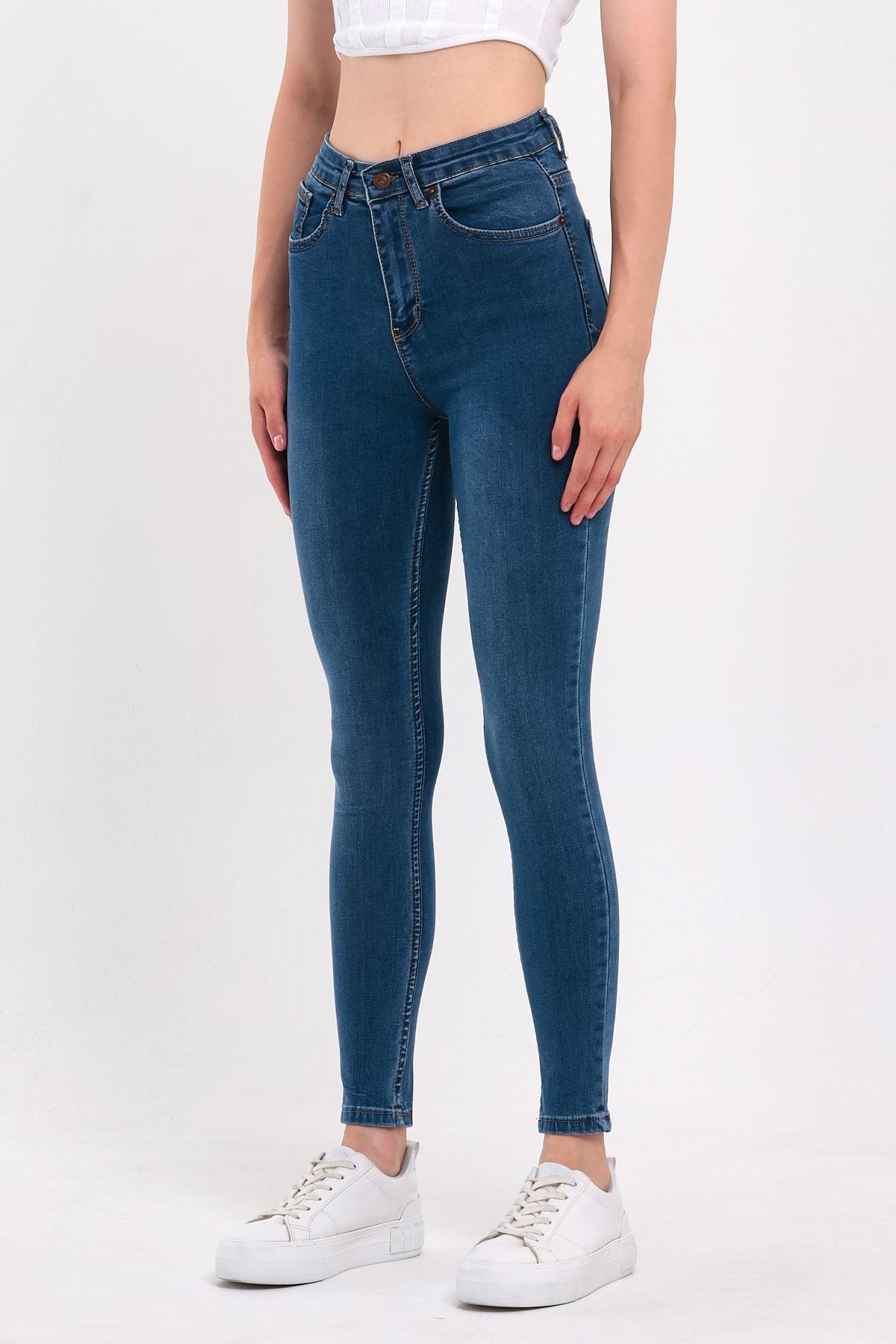FİHA/NEZİK-4342 KADIN TAŞLAMALI JEANS - MAVİ 
