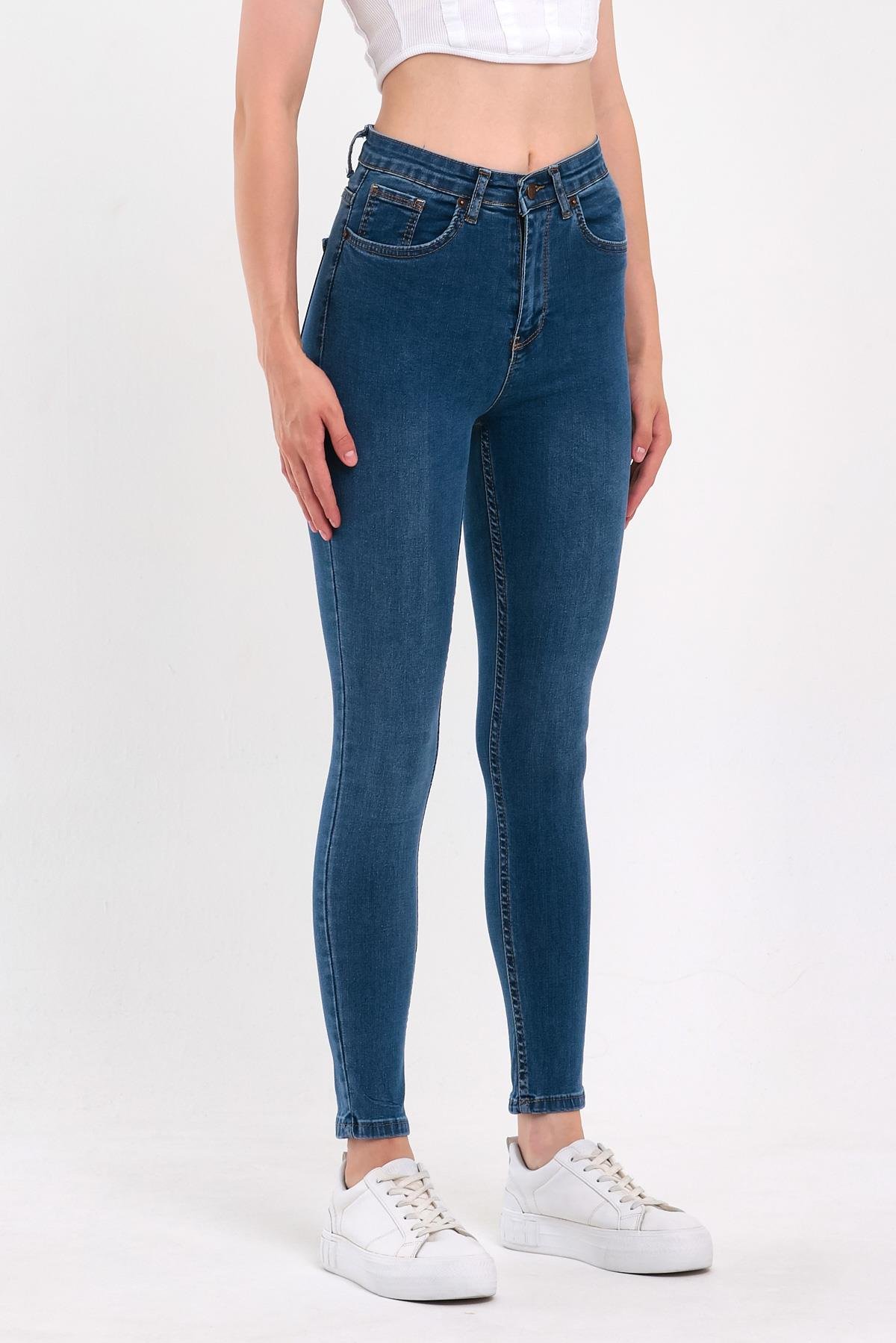 FİHA/NEZİK-4342 KADIN TAŞLAMALI JEANS - MAVİ 
