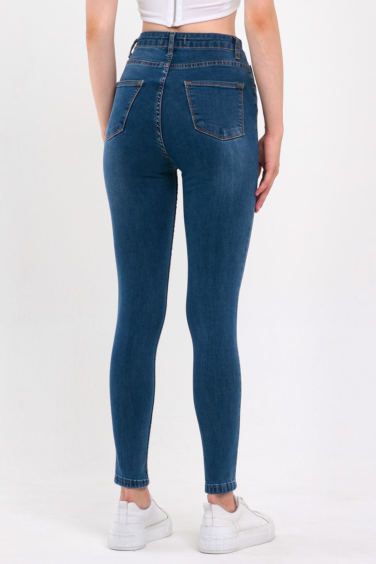 FİHA/NEZİK-4342 KADIN TAŞLAMALI JEANS - MAVİ 