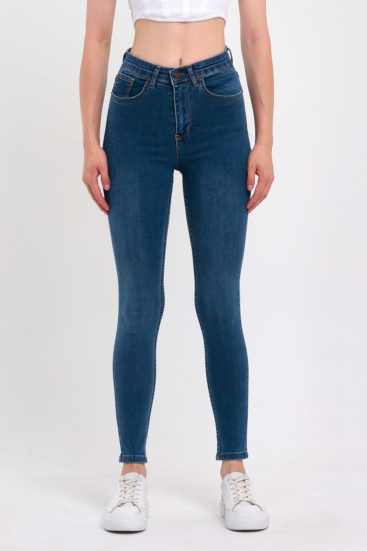 FİHA/NEZİK-4342 KADIN TAŞLAMALI JEANS - MAVİ 