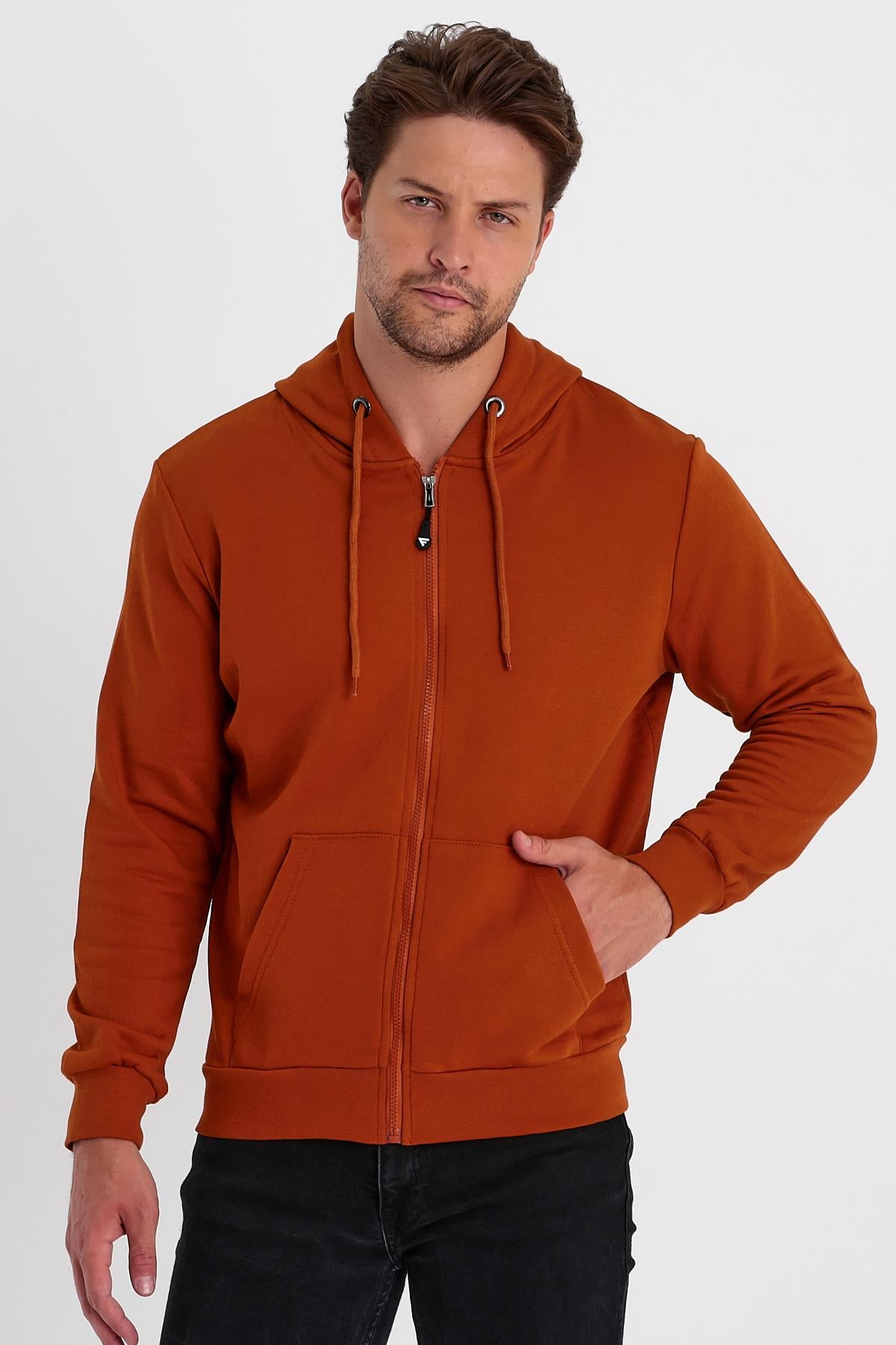 FİHA/NİRE-8124 ERKEK FERMUARLI KAPŞ.KANGURU CEPLİ SWEAT - KAHVE