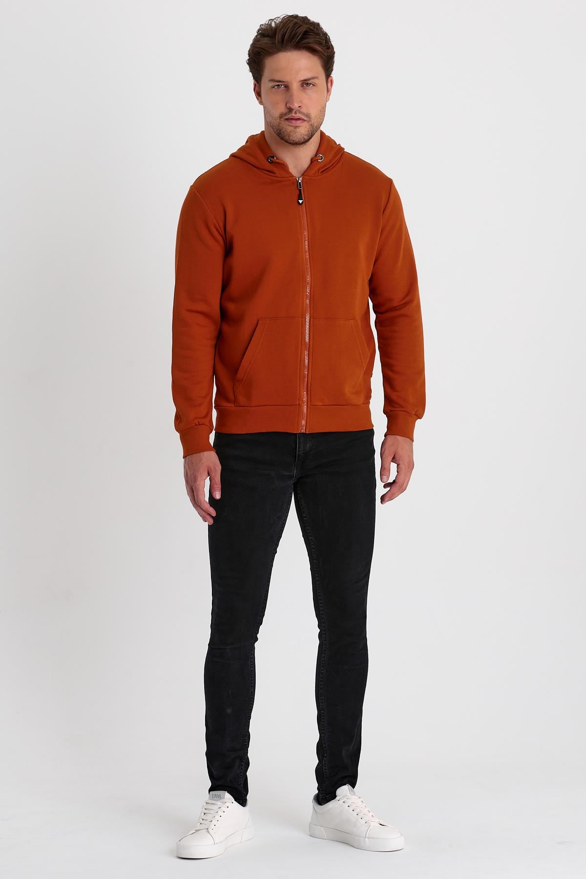 FİHA/NİRE-8124 ERKEK FERMUARLI KAPŞ.KANGURU CEPLİ SWEAT - KAHVE