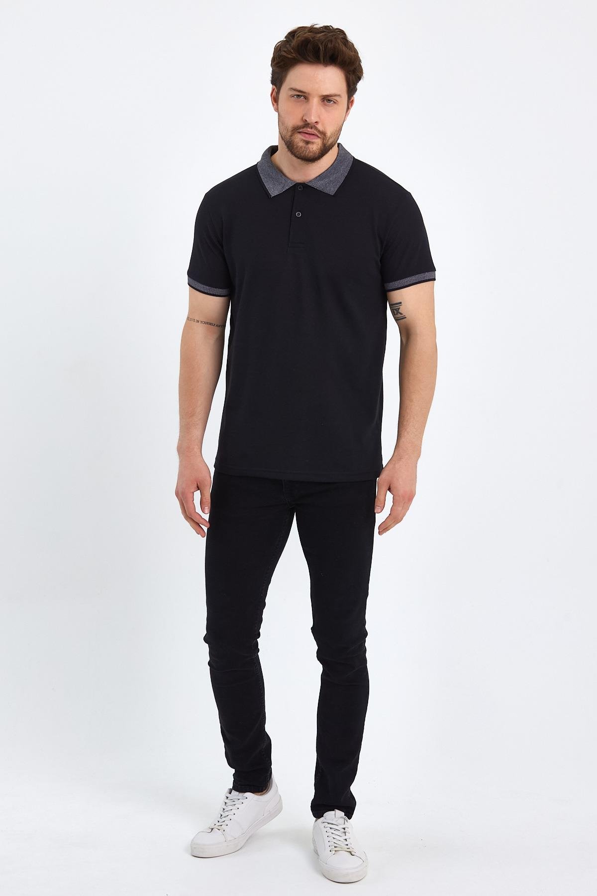 FİHA/OBUZ-8896-ERKEK POLO YAKA T-SHIRT - SİYAH 
