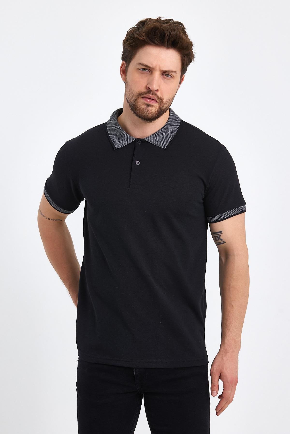 FİHA/OBUZ-8896-ERKEK POLO YAKA T-SHIRT - SİYAH 