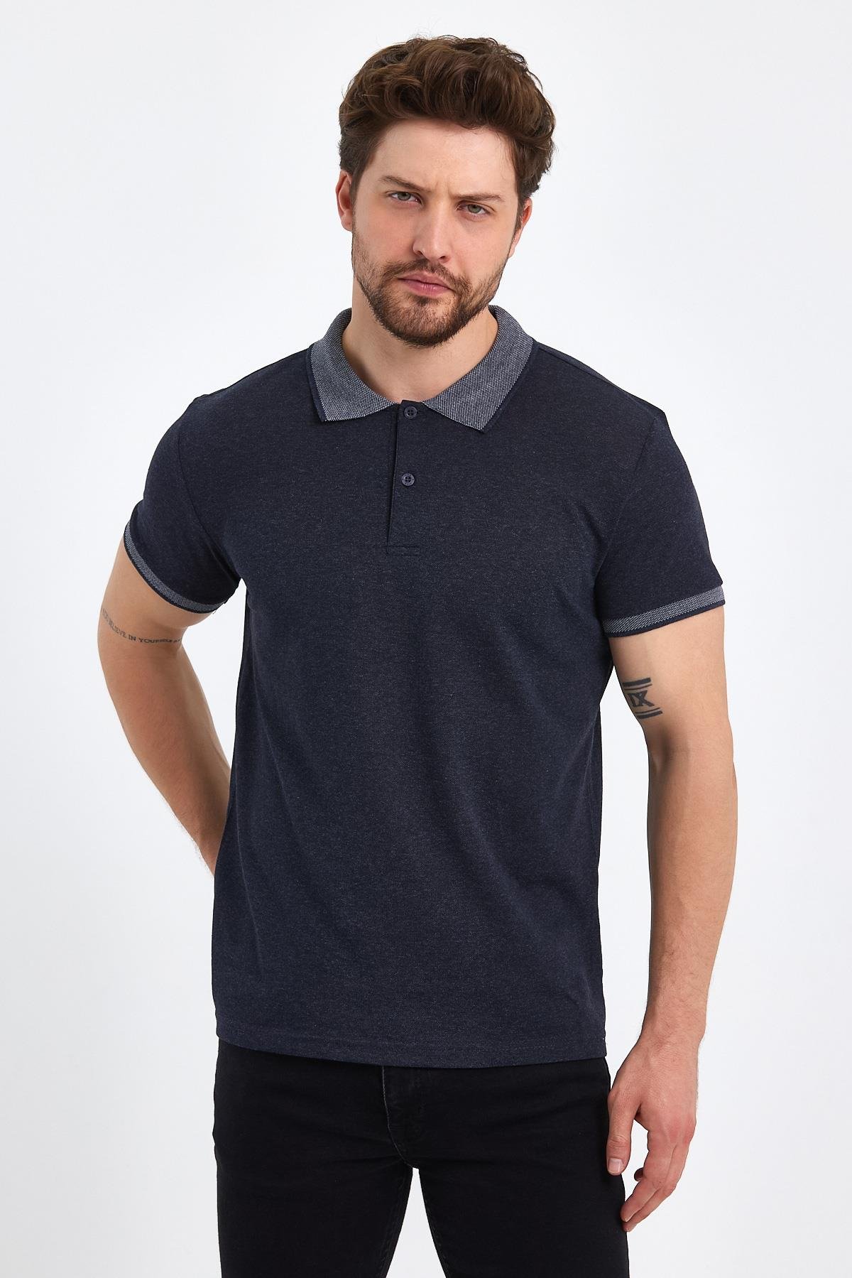 FİHA/OBUZ-8896-ERKEK POLO YAKA T-SHIRT - İNDİGO