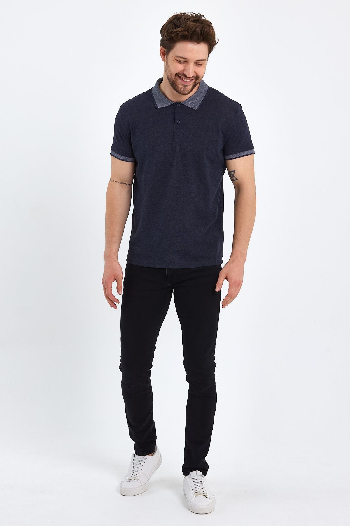 FİHA/OBUZ-8896-ERKEK POLO YAKA T-SHIRT - İNDİGO
