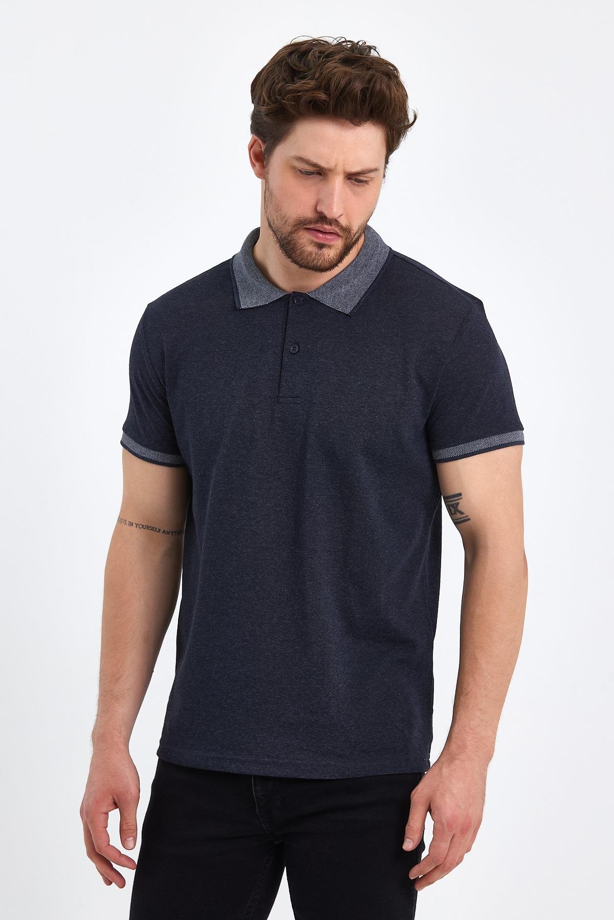 FİHA/OBUZ-8896-ERKEK POLO YAKA T-SHIRT - İNDİGO