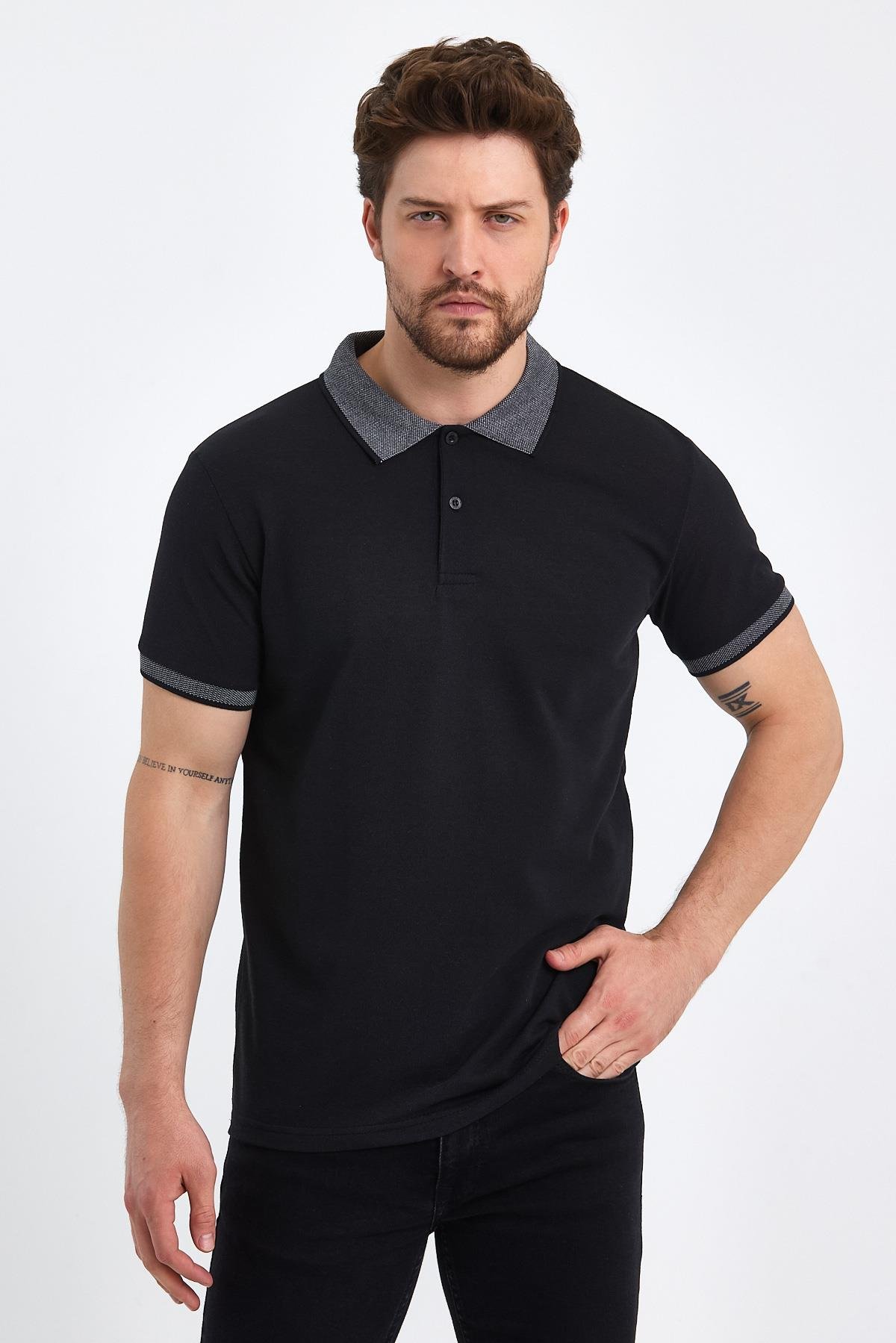FİHA/OBUZ-8896-ERKEK POLO YAKA T-SHIRT - SİYAH 