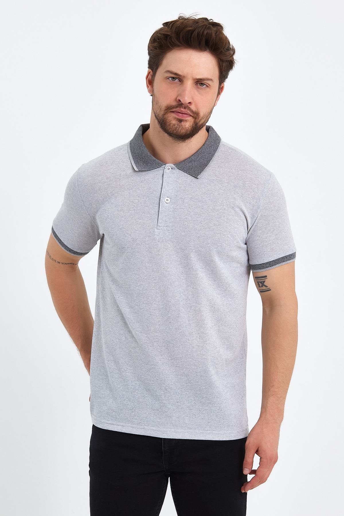 FİHA/OBUZ-8896-ERKEK POLO YAKA T-SHIRT - GRİ MELAJ 