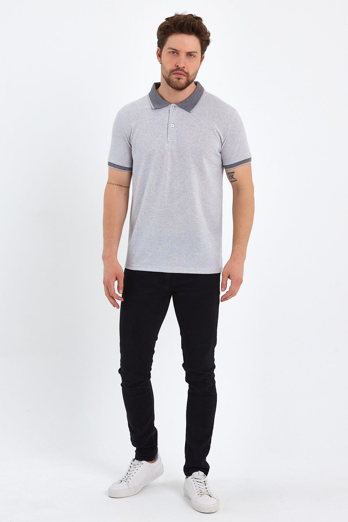 FİHA/OBUZ-8896-ERKEK POLO YAKA T-SHIRT - GRİ MELAJ 