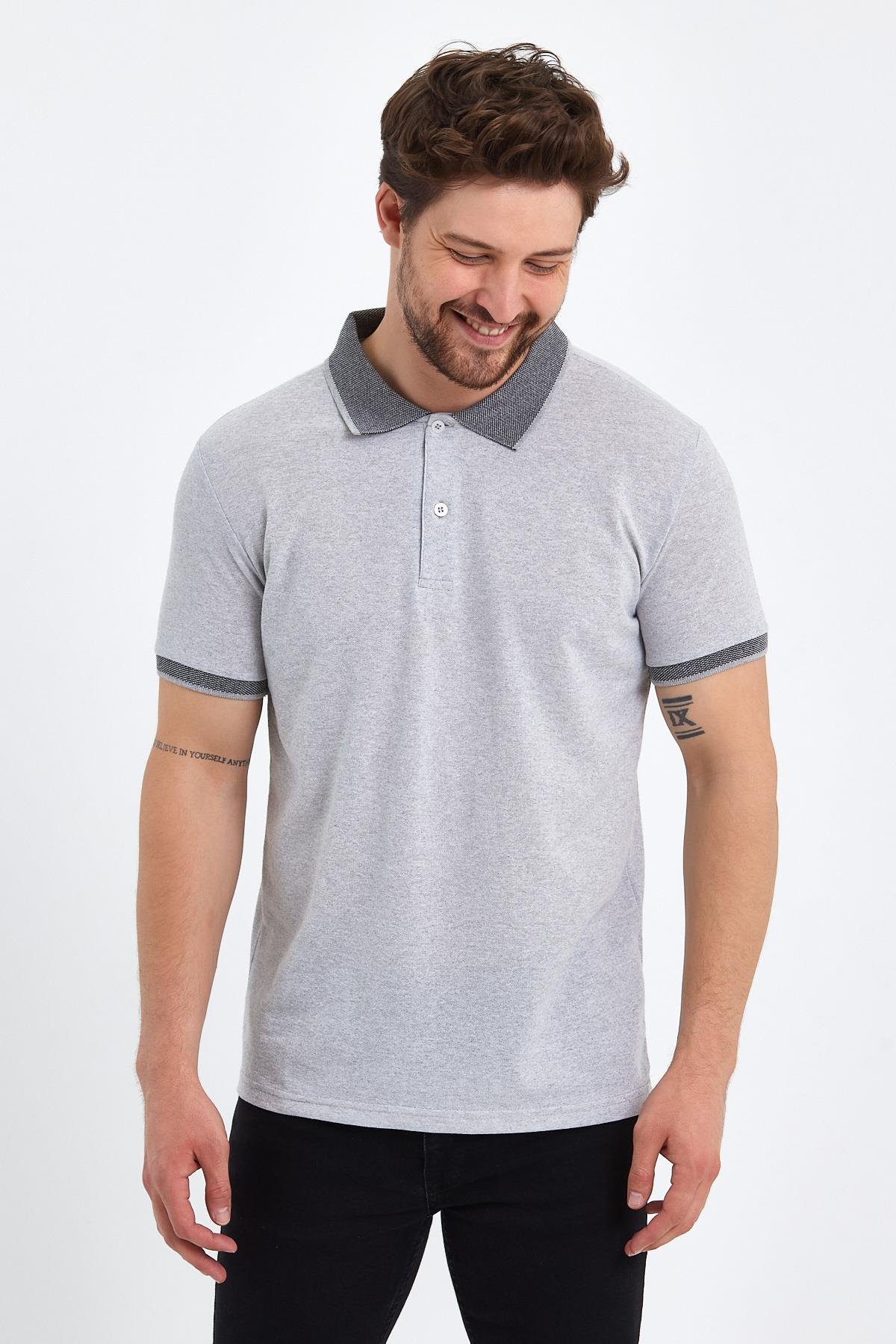 FİHA/OBUZ-8896-ERKEK POLO YAKA T-SHIRT - GRİ MELAJ 