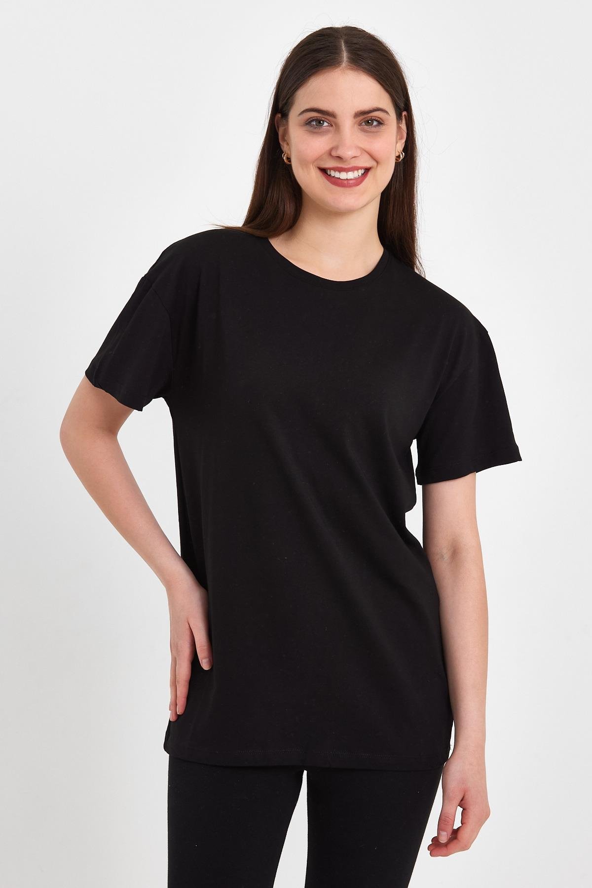 FİHA/PALDIR-3009. KADIN OVERSIZE T-SHIRT - SİYAH 