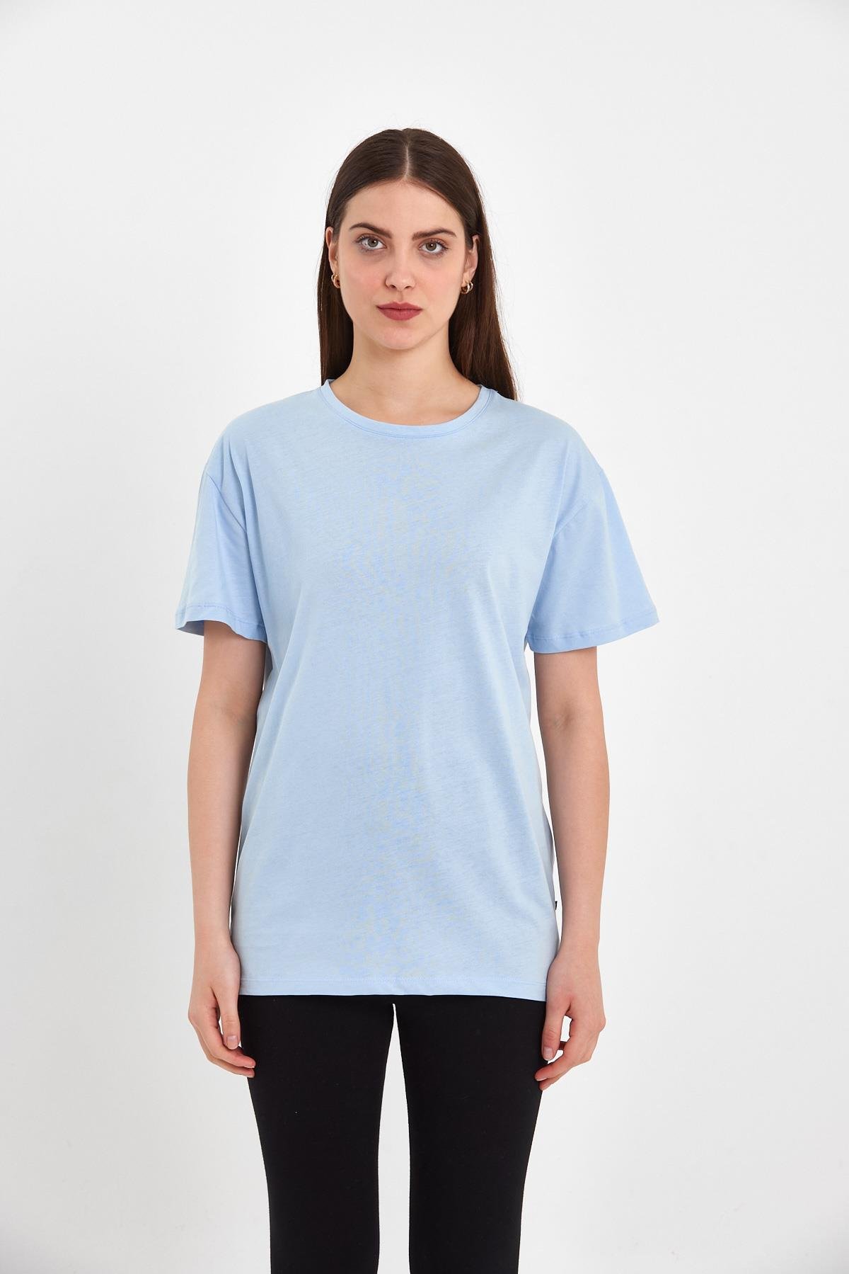 FİHA/PALDIR-3009. KADIN OVERSIZE T-SHIRT - MAVİ