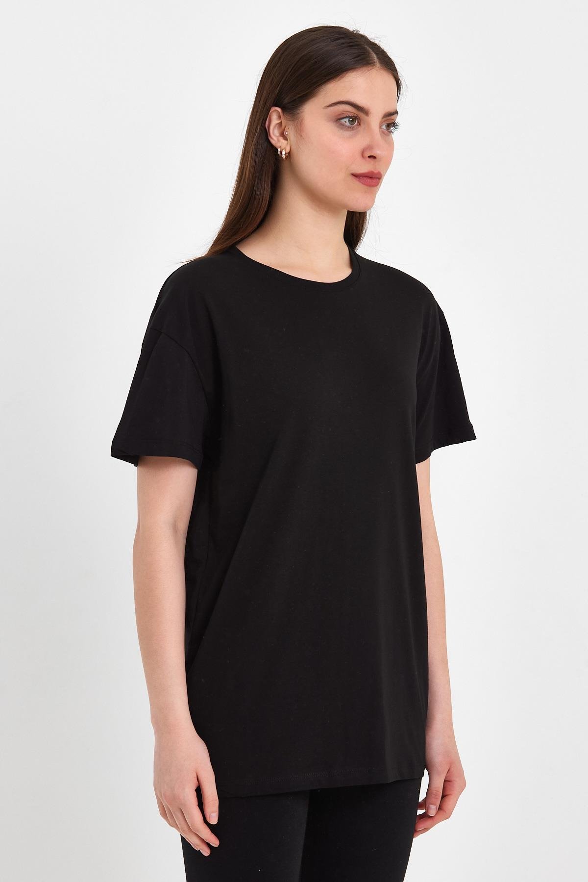 FİHA/PALDIR-3009. KADIN OVERSIZE T-SHIRT - SİYAH 