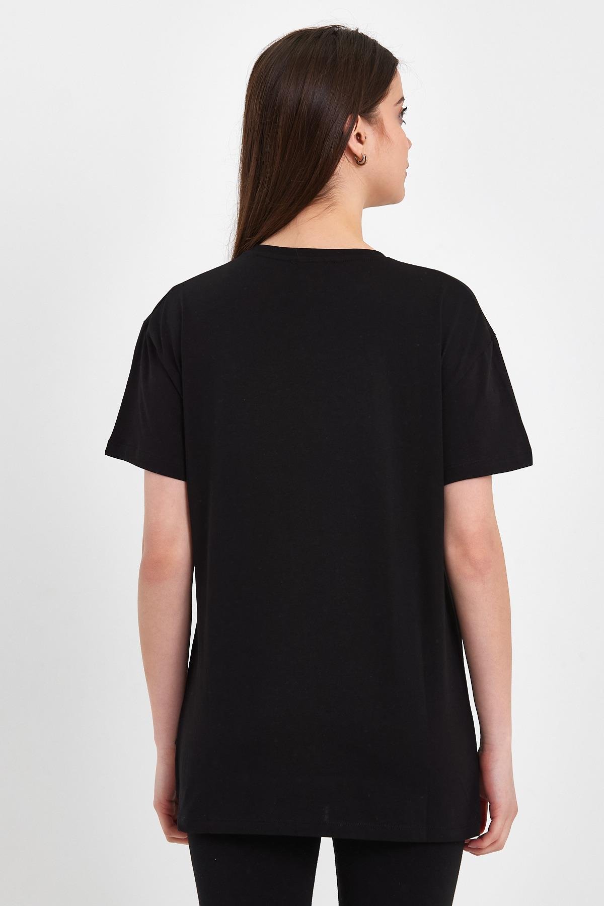 FİHA/PALDIR-3009. KADIN OVERSIZE T-SHIRT - SİYAH 