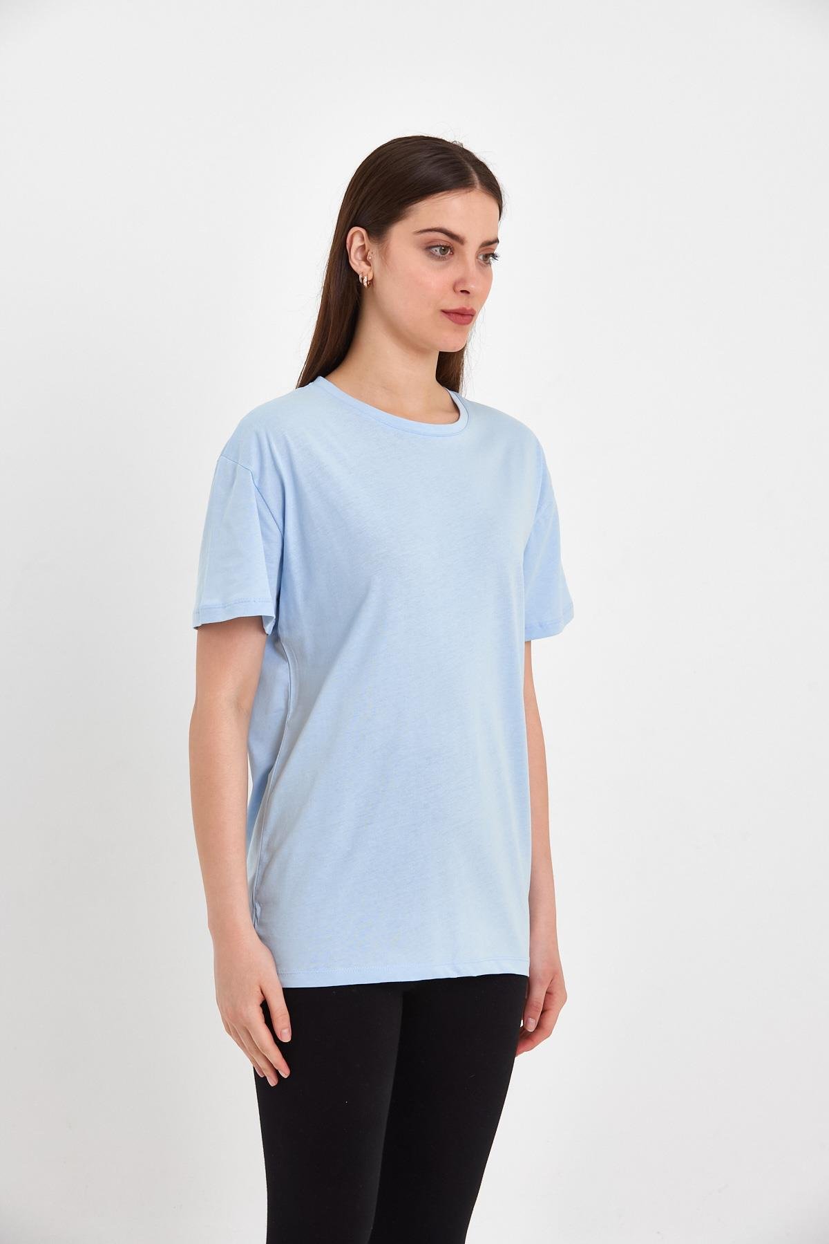 FİHA/PALDIR-3009. KADIN OVERSIZE T-SHIRT - MAVİ