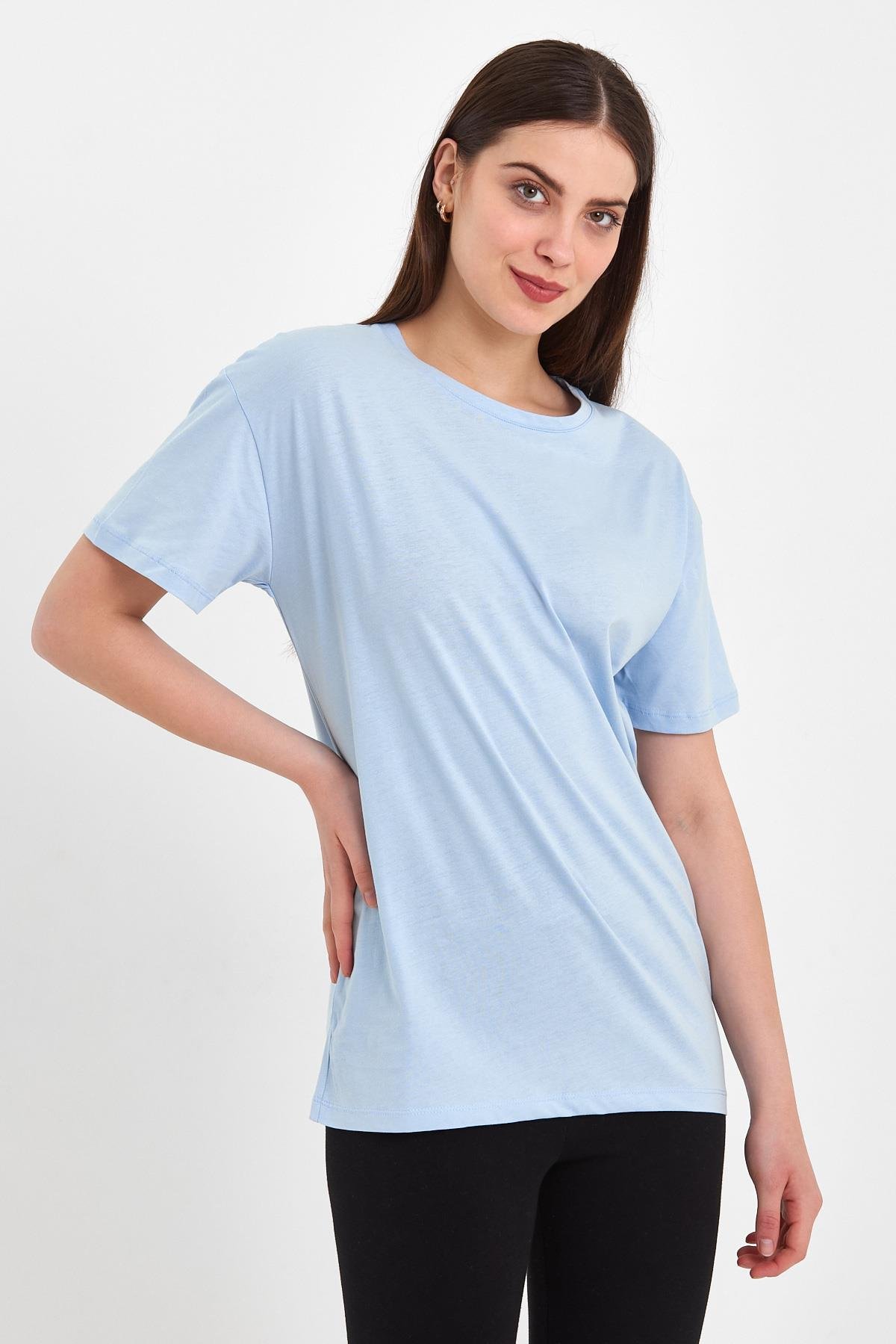 FİHA/PALDIR-3009. KADIN OVERSIZE T-SHIRT - MAVİ