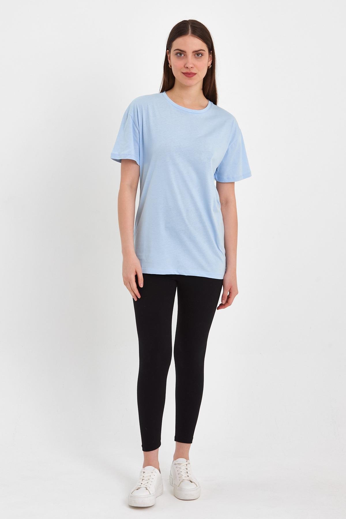 FİHA/PALDIR-3009. KADIN OVERSIZE T-SHIRT - MAVİ