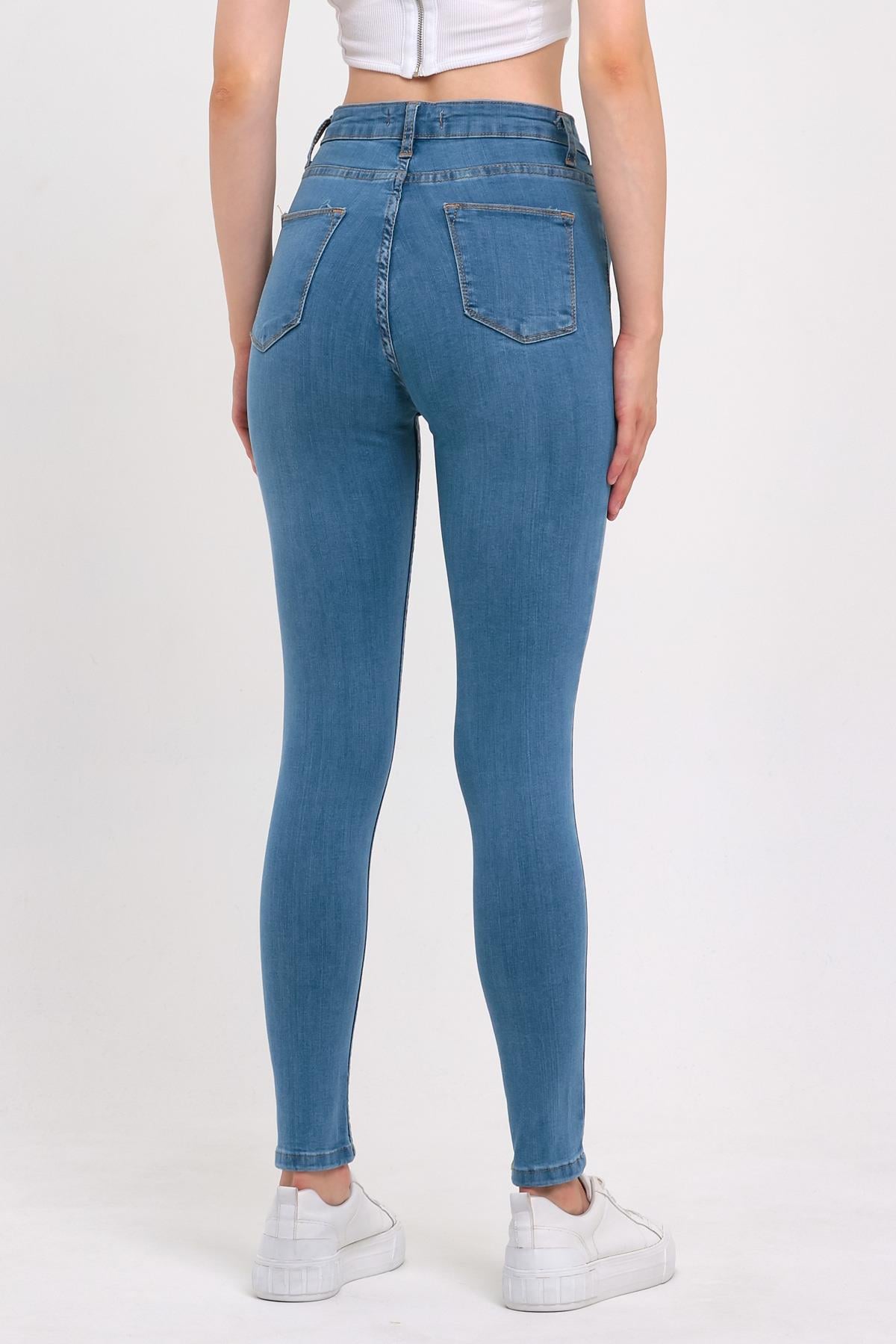 FİHA/PARILTI-4341 KADIN DÜZ JEANS - AÇIK MAVİ