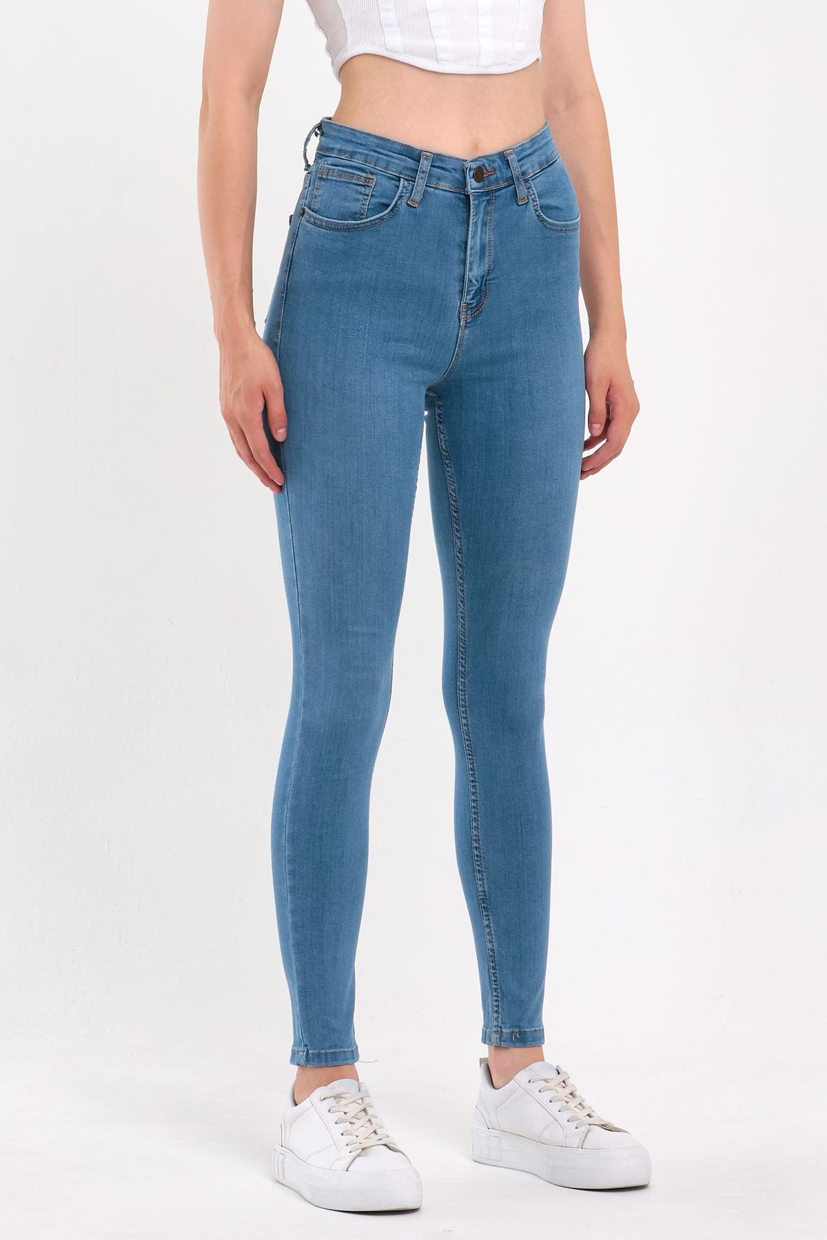 FİHA/PARILTI-4341 KADIN DÜZ JEANS - AÇIK MAVİ