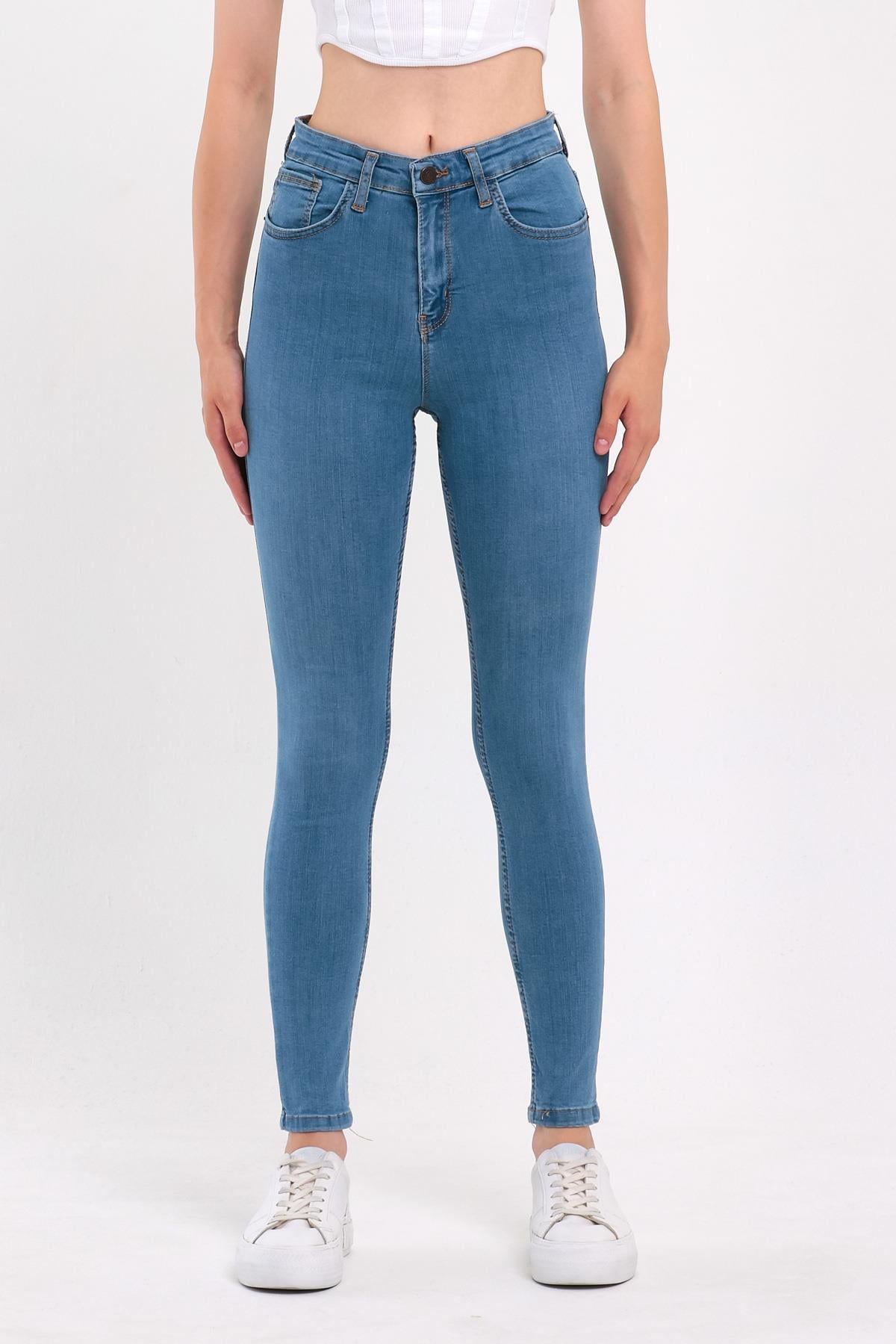 FİHA/PARILTI-4341 KADIN DÜZ JEANS - AÇIK MAVİ