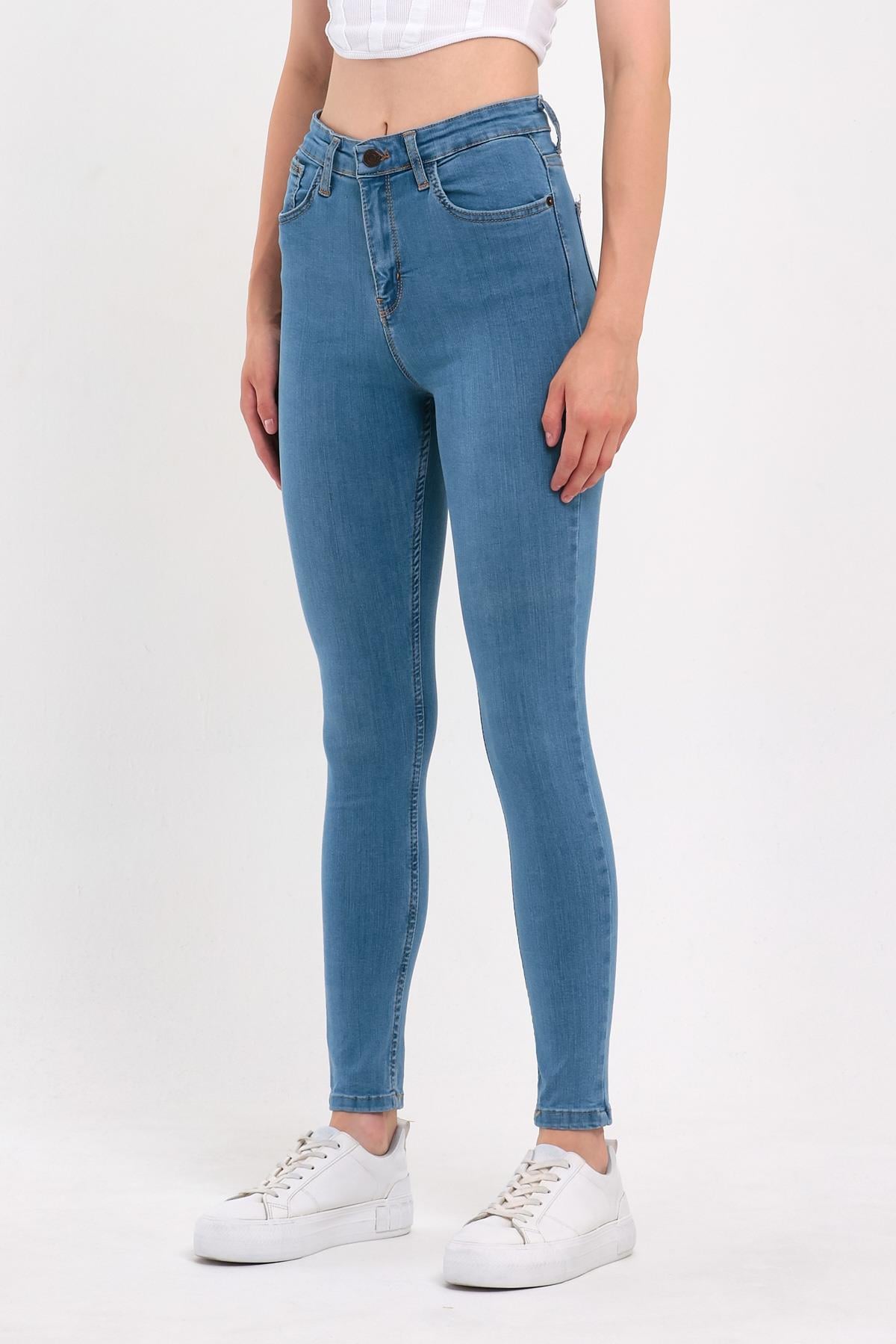FİHA/PARILTI-4341 KADIN DÜZ JEANS - AÇIK MAVİ