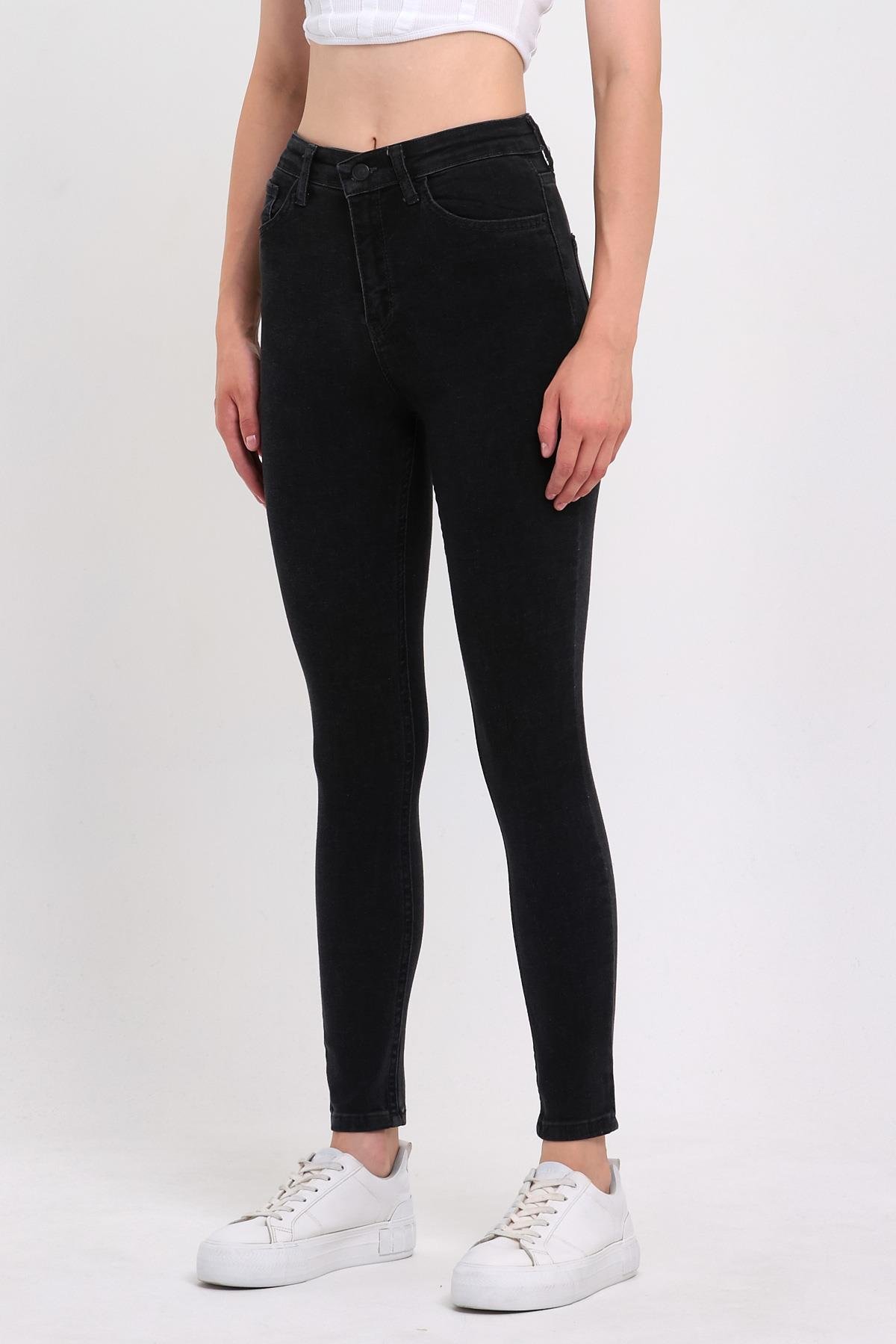FİHA/PARILTI-4341 KADIN DÜZ JEANS FÜME