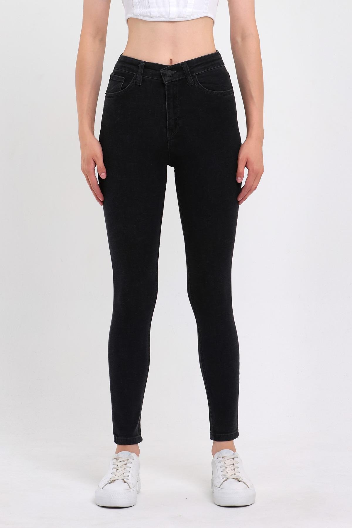 FİHA/PARILTI-4341 KADIN DÜZ JEANS FÜME