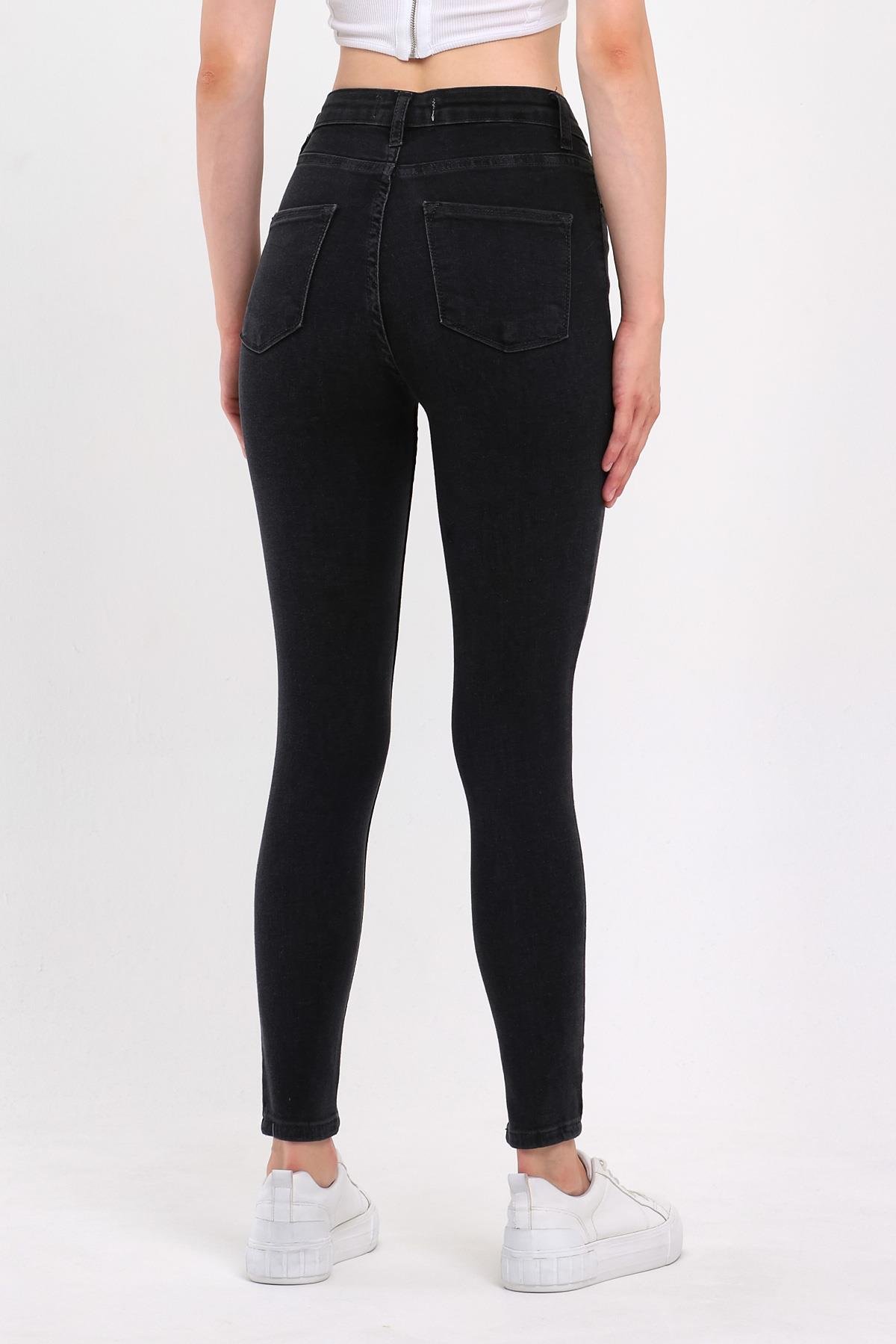 FİHA/PARILTI-4341 KADIN DÜZ JEANS FÜME