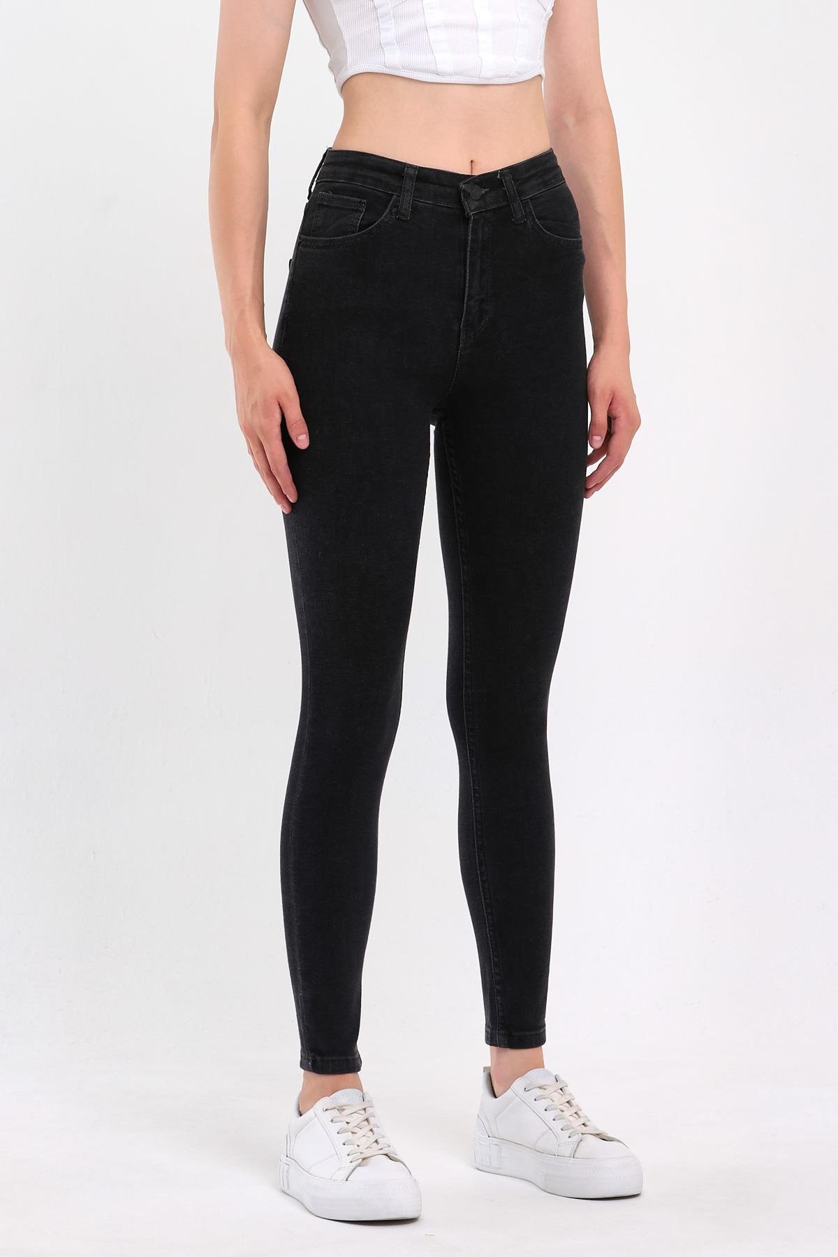 FİHA/PARILTI-4341 KADIN DÜZ JEANS FÜME