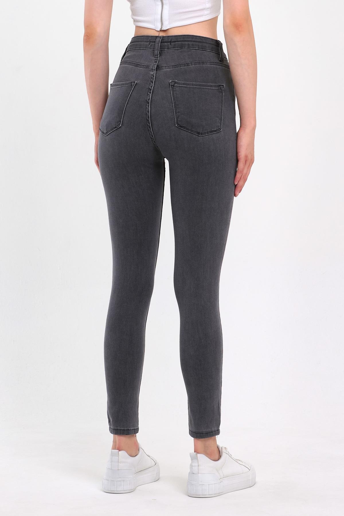 FİHA/PARILTI-4341 KADIN DÜZ JEANS - GRİ - 36