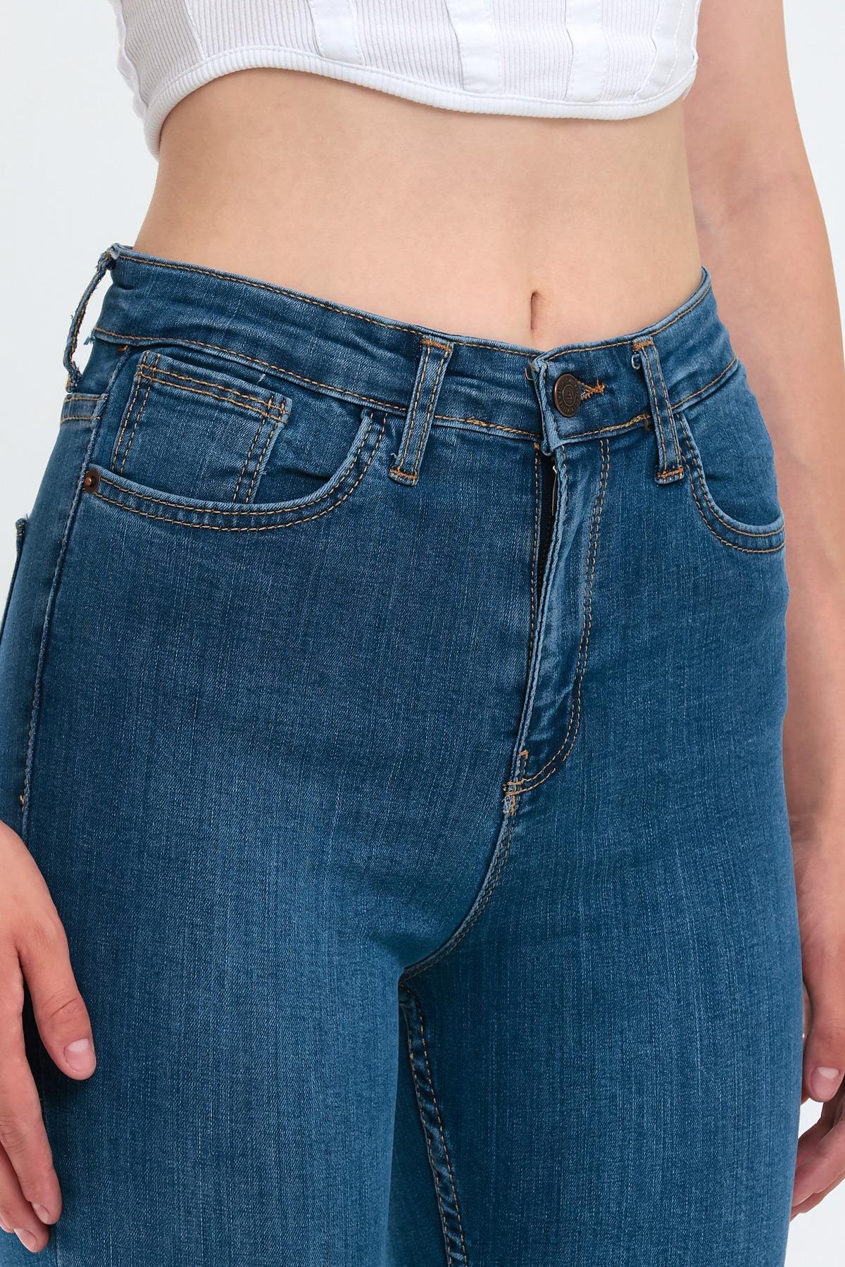 FİHA/PARILTI-4341 KADIN DÜZ JEANS - MAVİ 