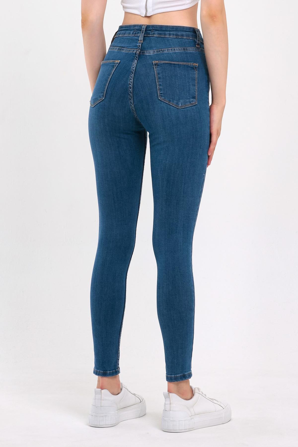 FİHA/PARILTI-4341 KADIN DÜZ JEANS - MAVİ 