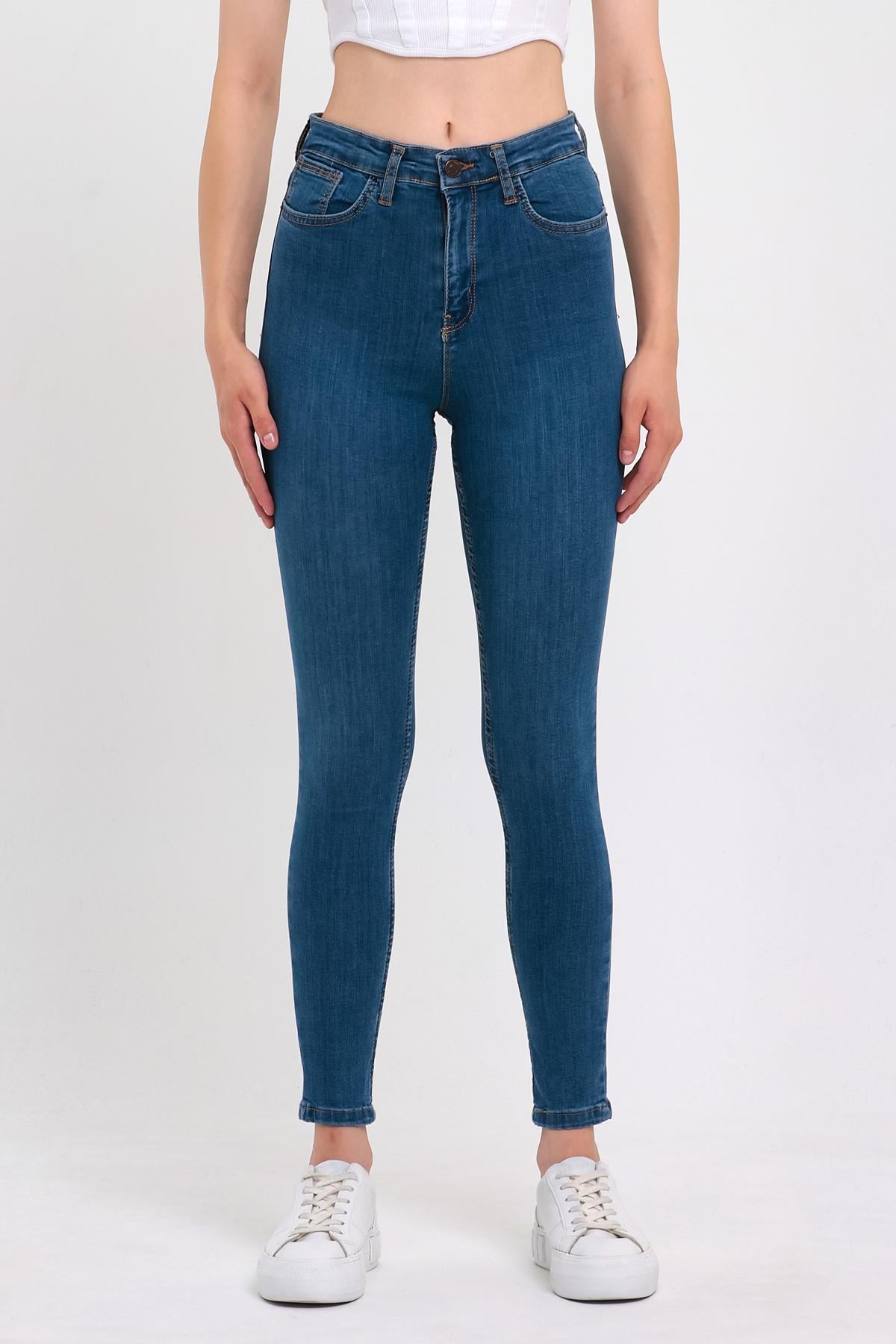 FİHA/PARILTI-4341 KADIN DÜZ JEANS - MAVİ 