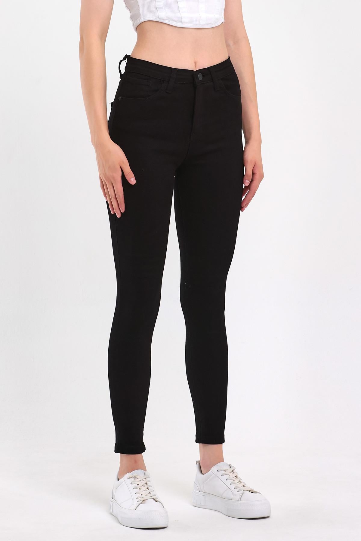 FİHA/PARILTI-4341 KADIN DÜZ JEANS - SİYAH