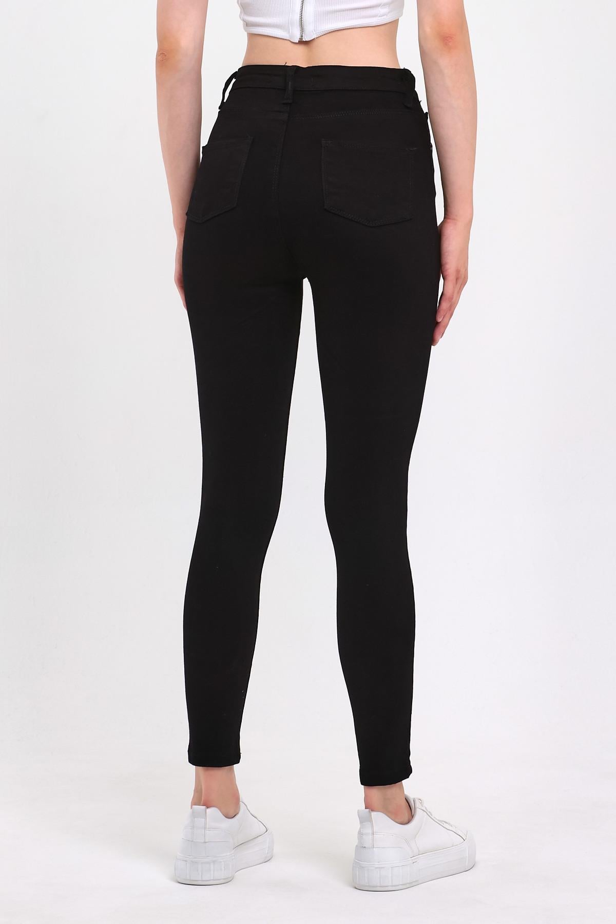 FİHA/PARILTI-4341 KADIN DÜZ JEANS - SİYAH