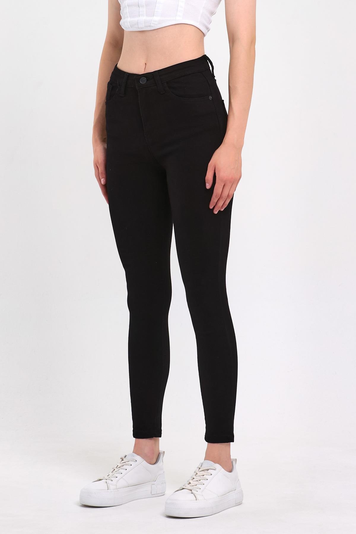 FİHA/PARILTI-4341 KADIN DÜZ JEANS - SİYAH