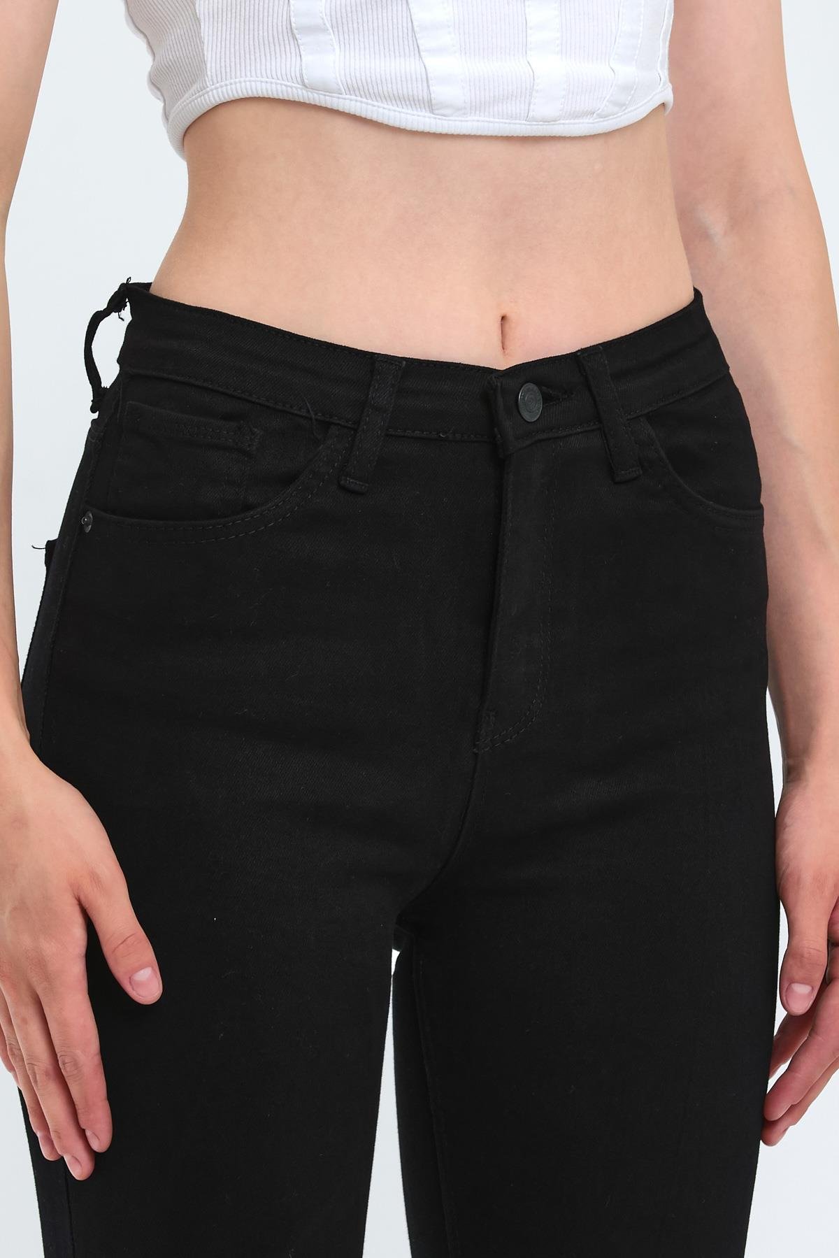 FİHA/PARILTI-4341 KADIN DÜZ JEANS - SİYAH