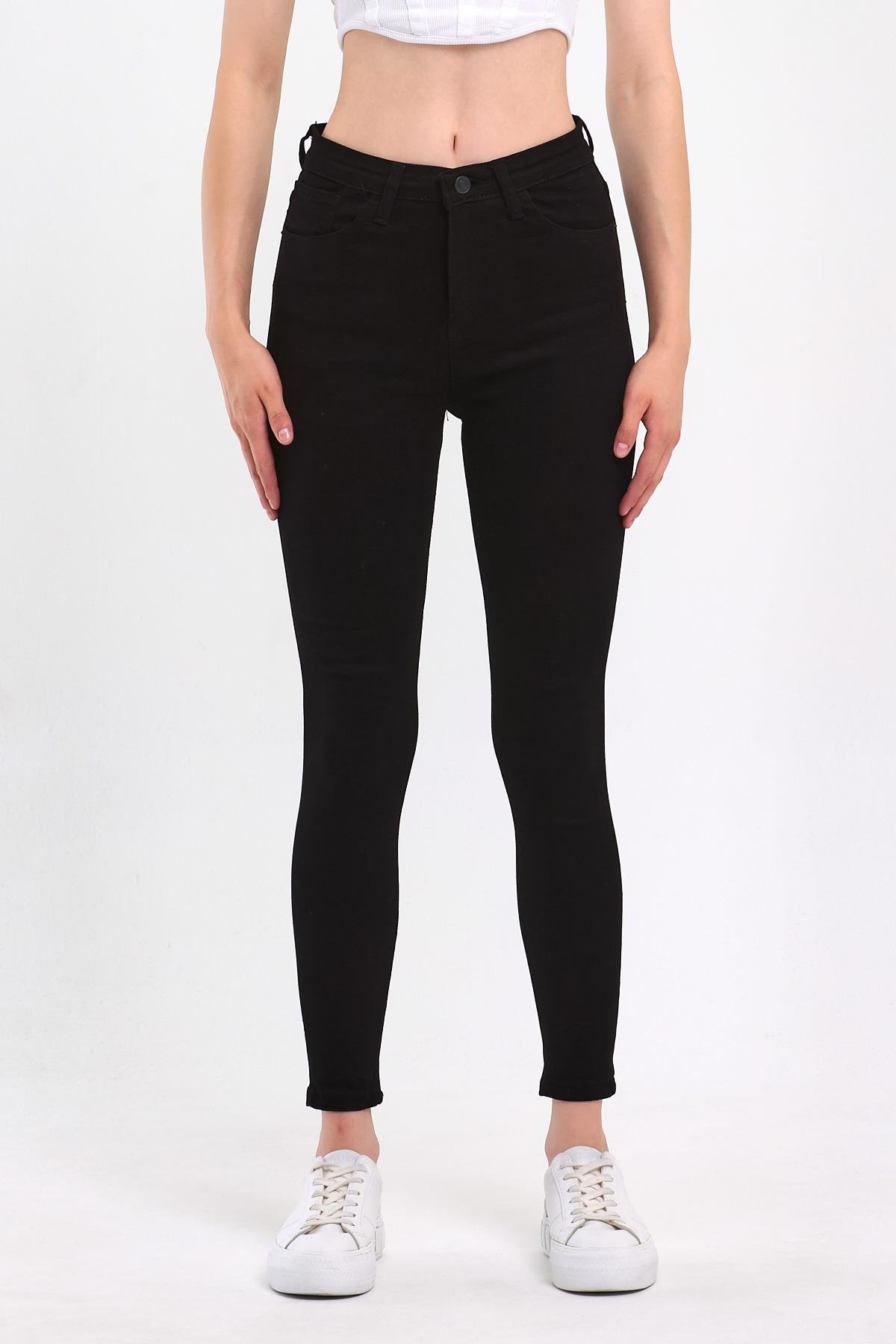 FİHA/PARILTI-4341 KADIN DÜZ JEANS - SİYAH