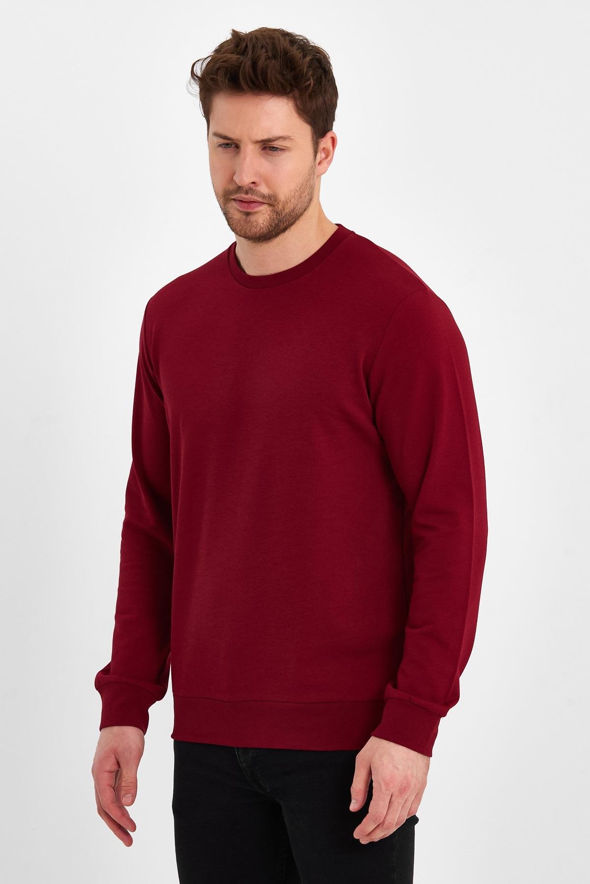 FİHA/ŞEBEK-9025 ERKEK LİKRALİ 3İPLİK SIFIR YAKA SWEAT - BORDO 