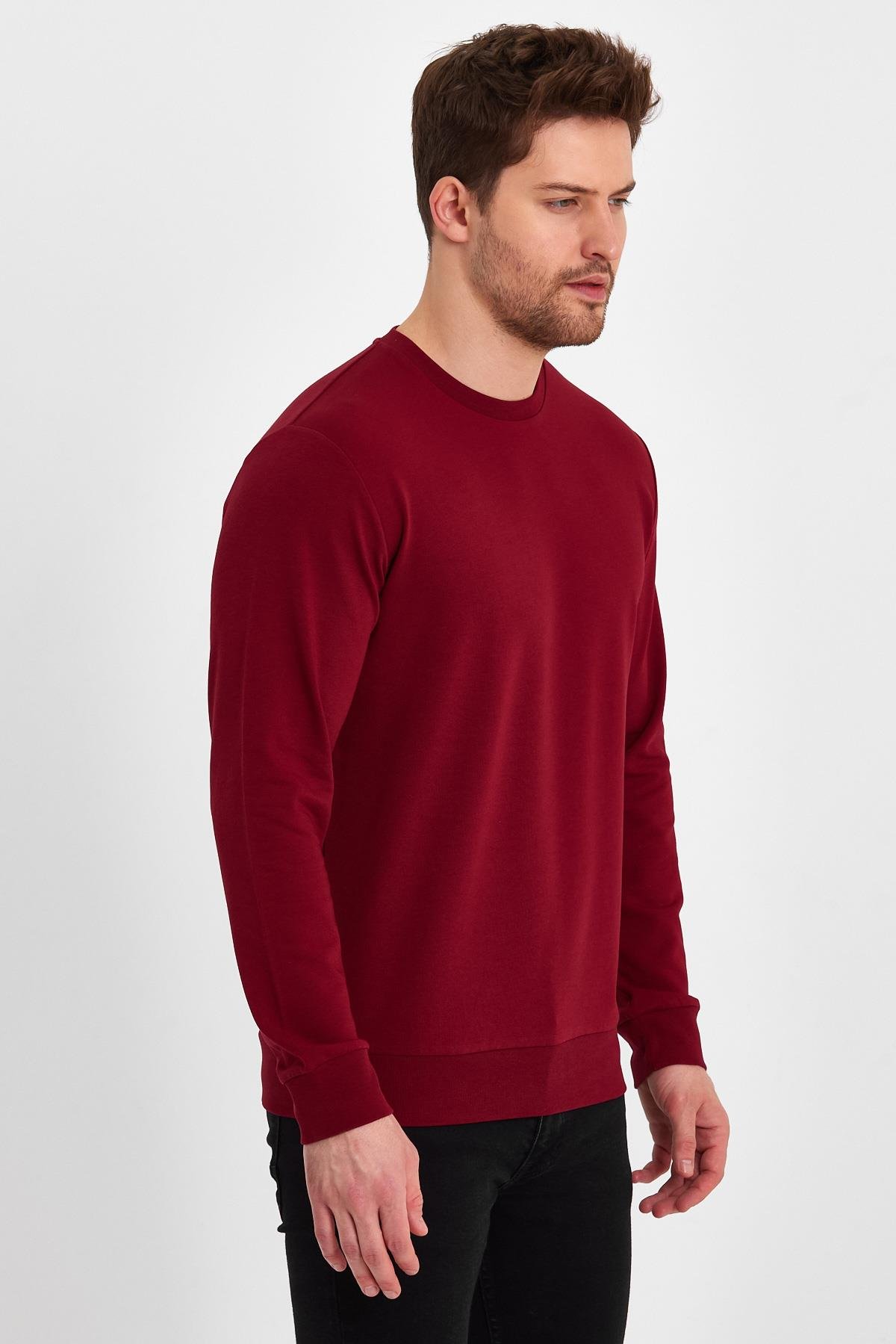 FİHA/ŞEBEK-9025 ERKEK LİKRALİ 3İPLİK SIFIR YAKA SWEAT - BORDO 
