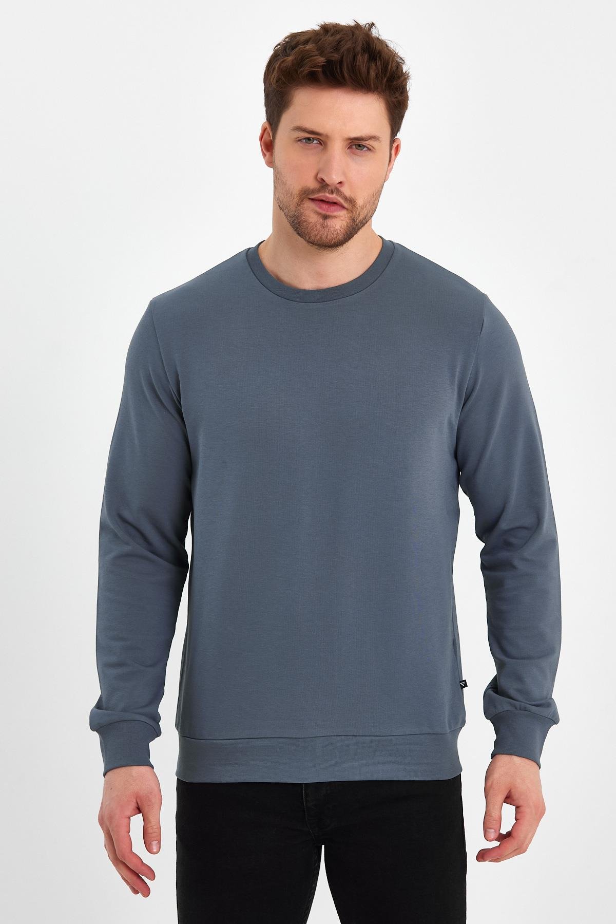 FİHA/ŞEBEK-9025 ERKEK LİKRALİ  SIFIR YAKA SWEAT - İNDİGO