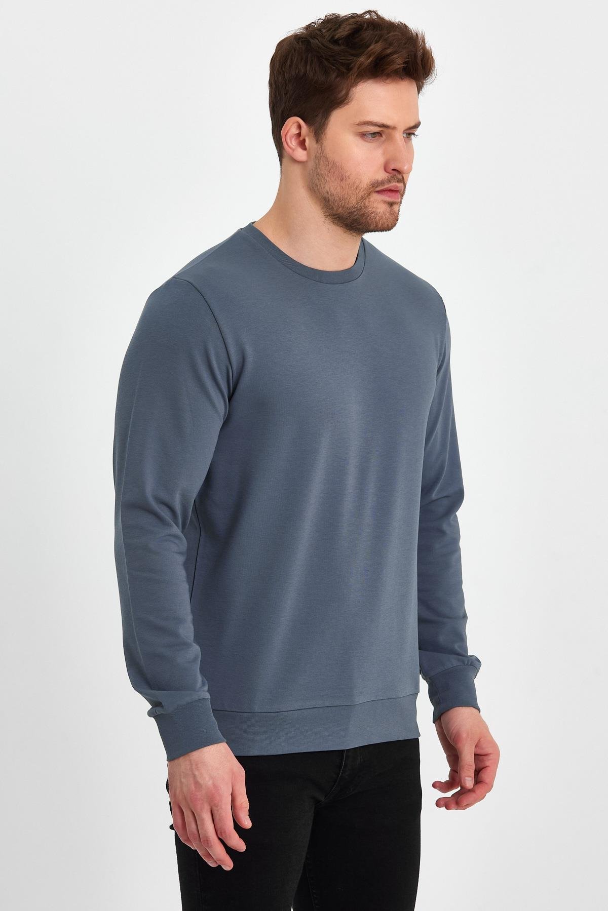 FİHA/ŞEBEK-9025 ERKEK LİKRALİ  SIFIR YAKA SWEAT - İNDİGO