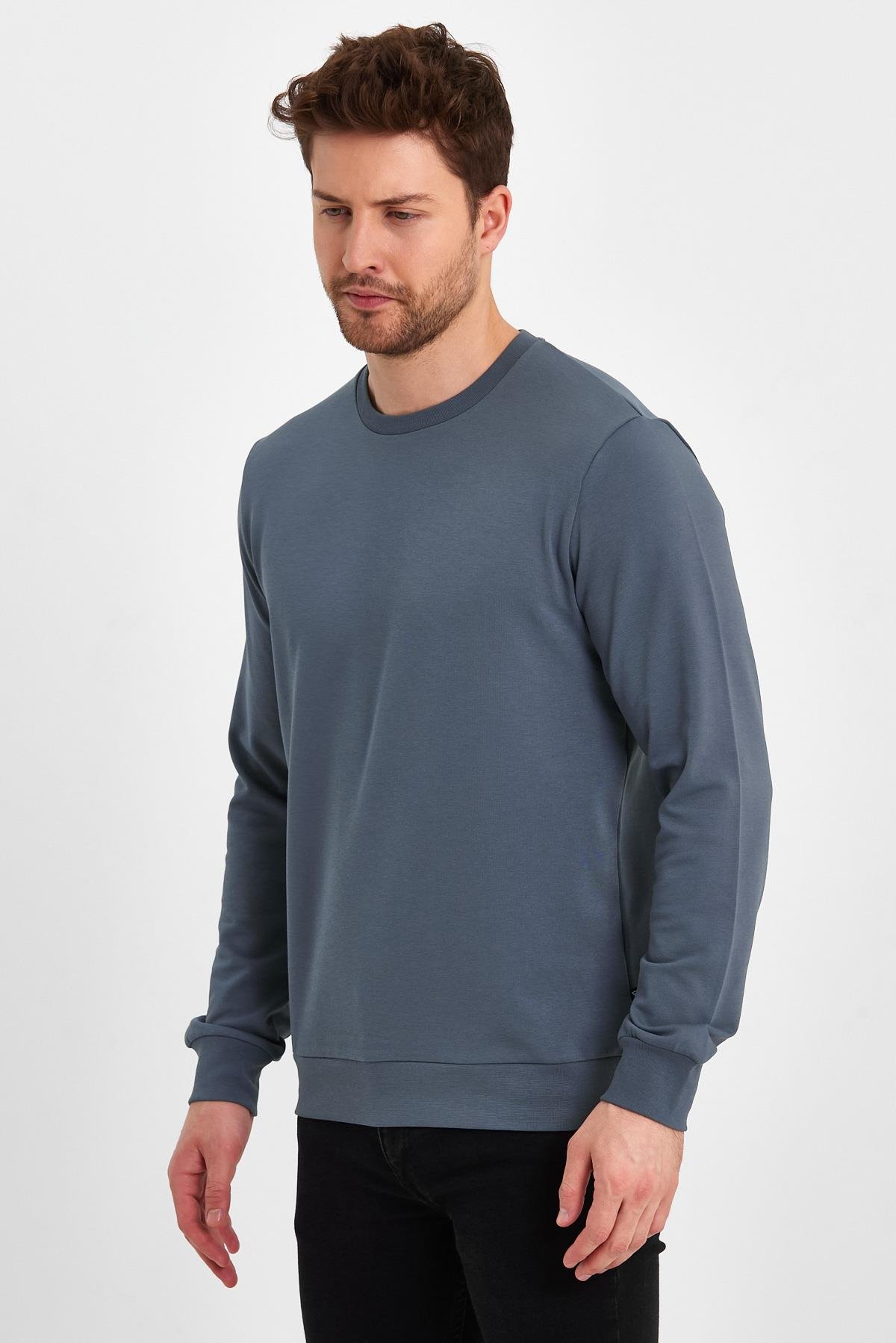 FİHA/ŞEBEK-9025 ERKEK LİKRALİ  SIFIR YAKA SWEAT - İNDİGO