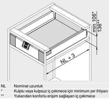 BLUMBlum TDBX Antaro Çekmece Yanı 45 cm Sağ Sol Gri